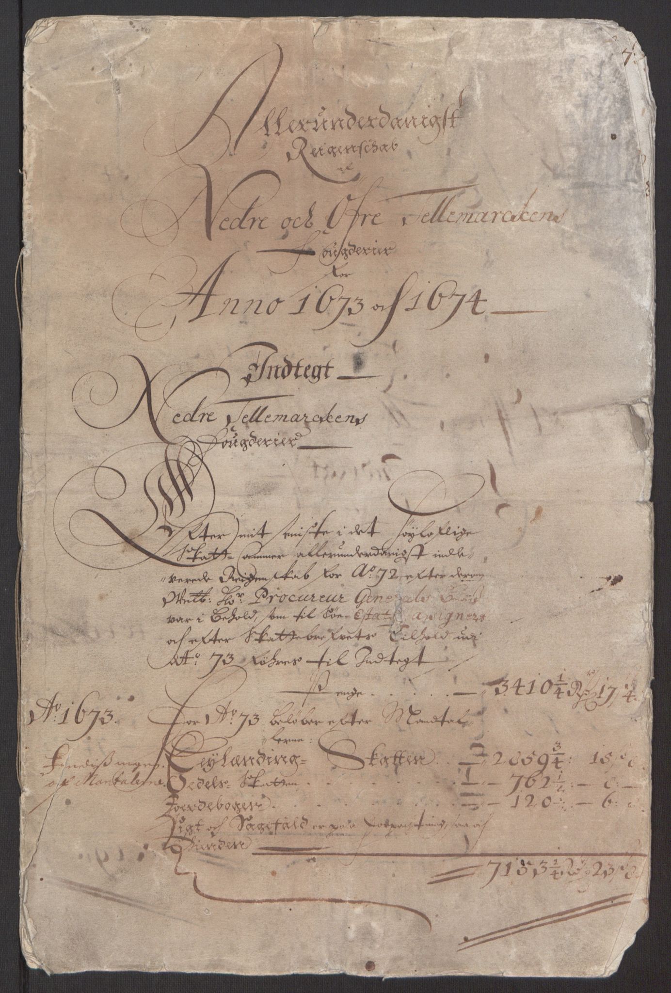 Rentekammeret inntil 1814, Reviderte regnskaper, Fogderegnskap, RA/EA-4092/R35/L2061: Fogderegnskap Øvre og Nedre Telemark, 1673-1674, p. 3