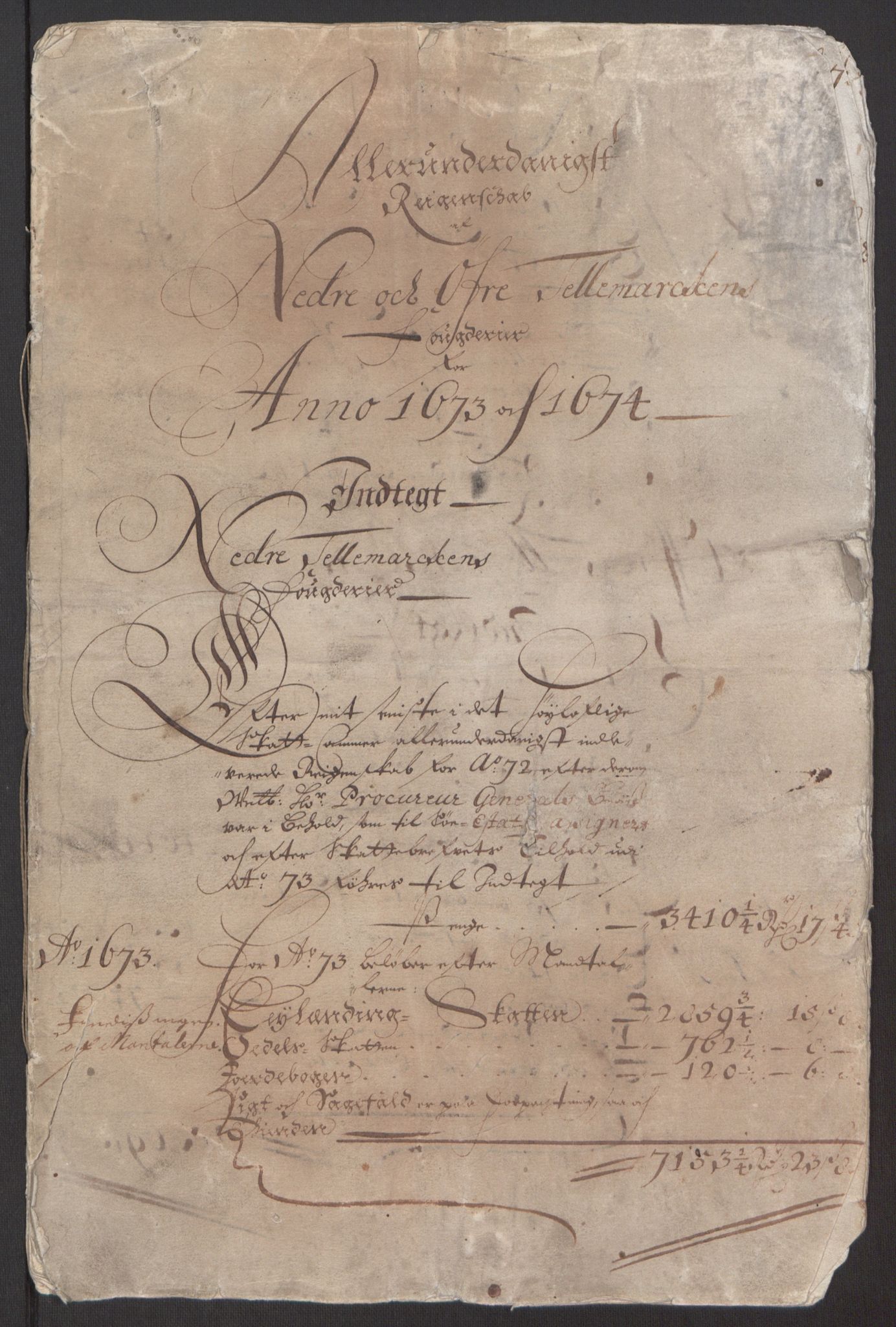 Rentekammeret inntil 1814, Reviderte regnskaper, Fogderegnskap, AV/RA-EA-4092/R35/L2061: Fogderegnskap Øvre og Nedre Telemark, 1673-1674, p. 3