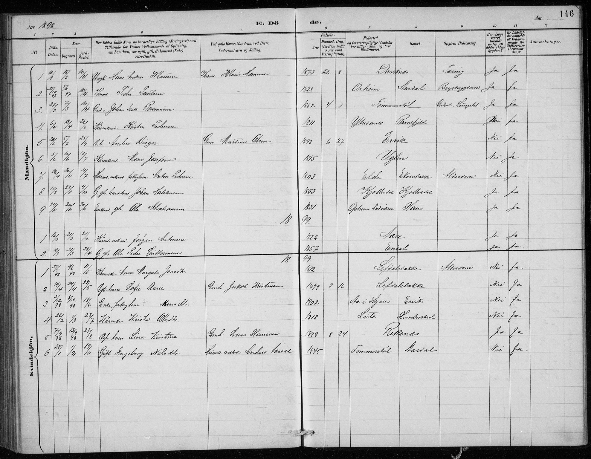 Davik sokneprestembete, AV/SAB-A-79701/H/Hab/Haba/L0002: Parish register (copy) no. A 2, 1890-1911, p. 146