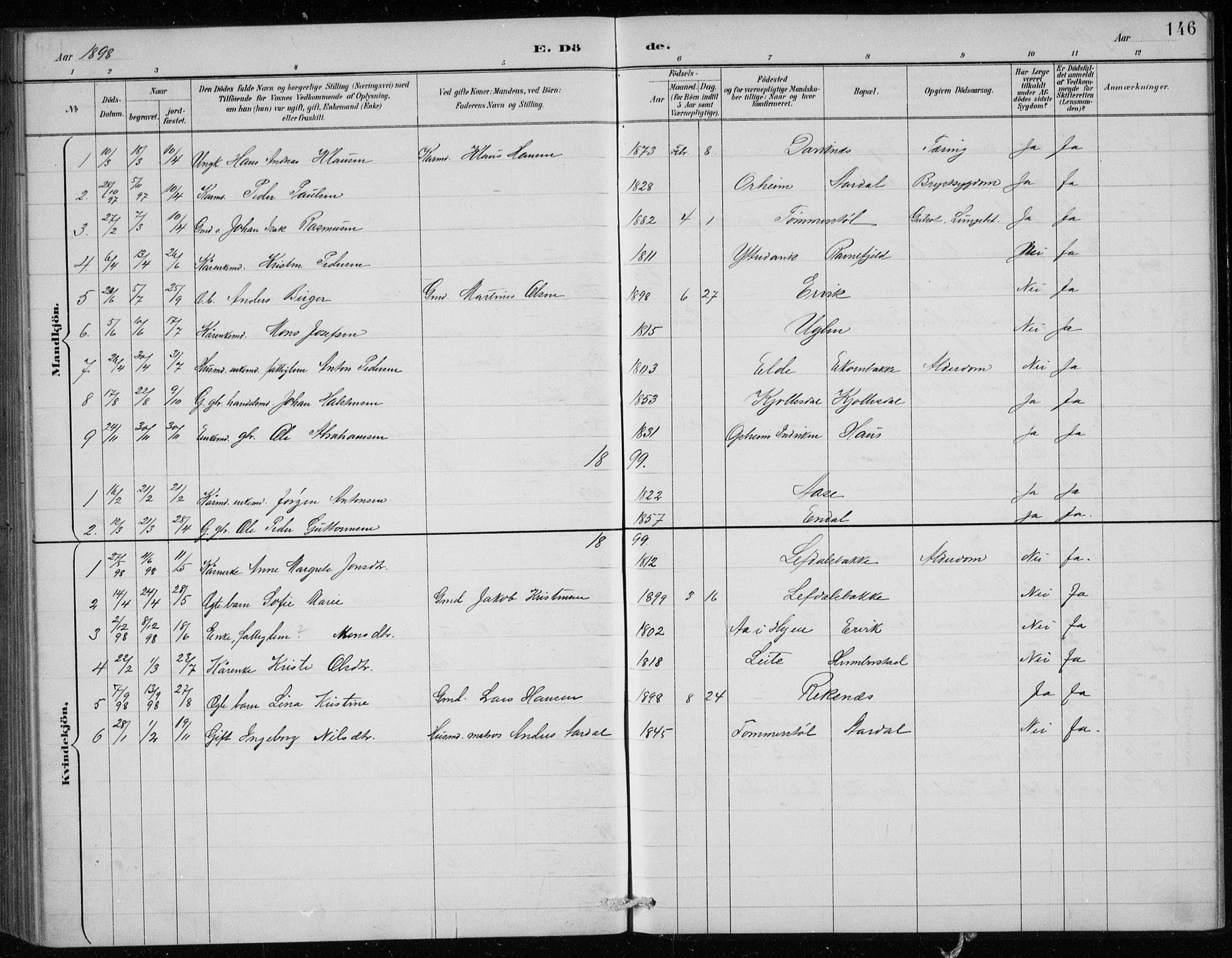 Davik sokneprestembete, AV/SAB-A-79701/H/Hab/Haba/L0002: Parish register (copy) no. A 2, 1890-1911, p. 146