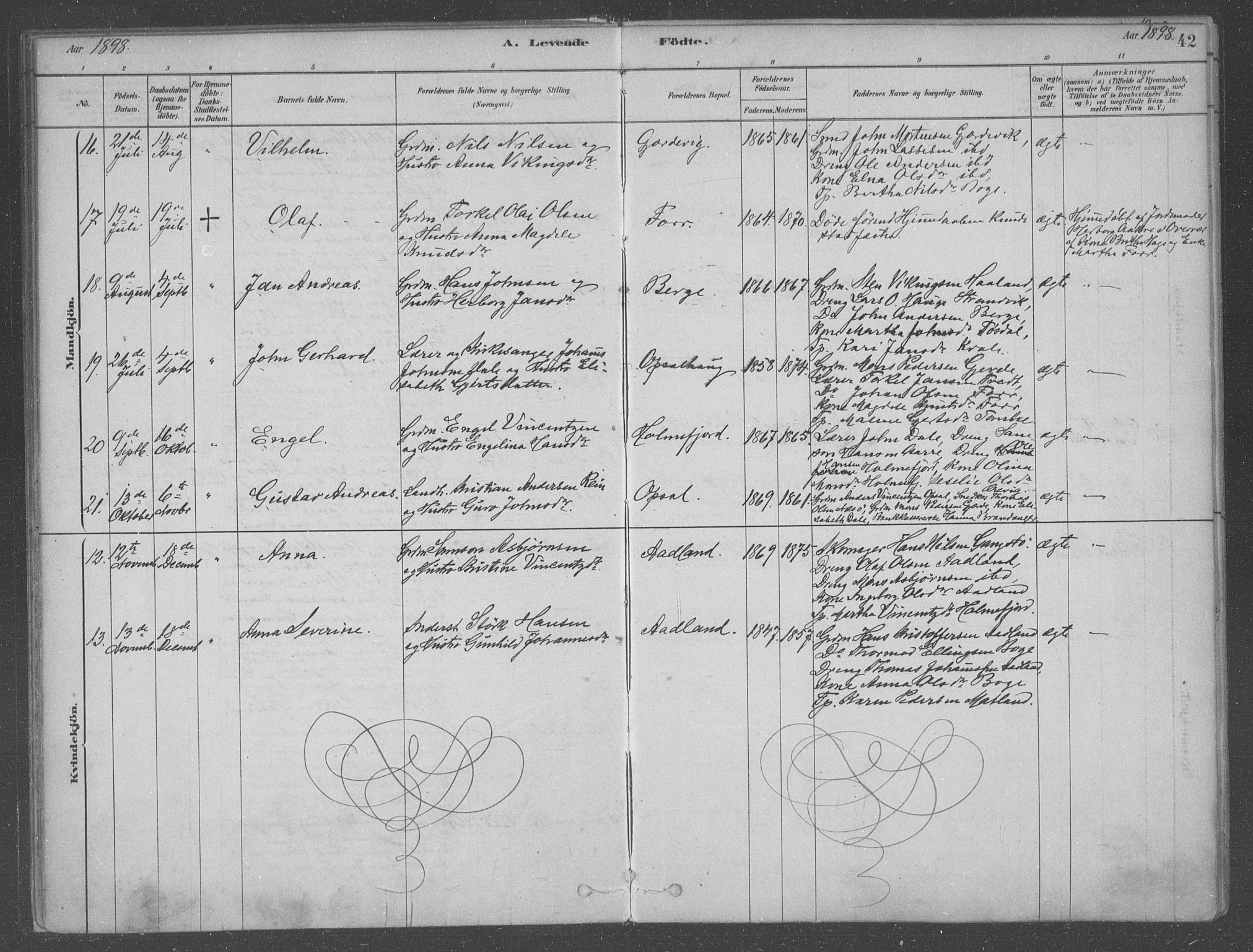 Fusa sokneprestembete, AV/SAB-A-75401/H/Haa: Parish register (official) no. B 1, 1880-1938, p. 42