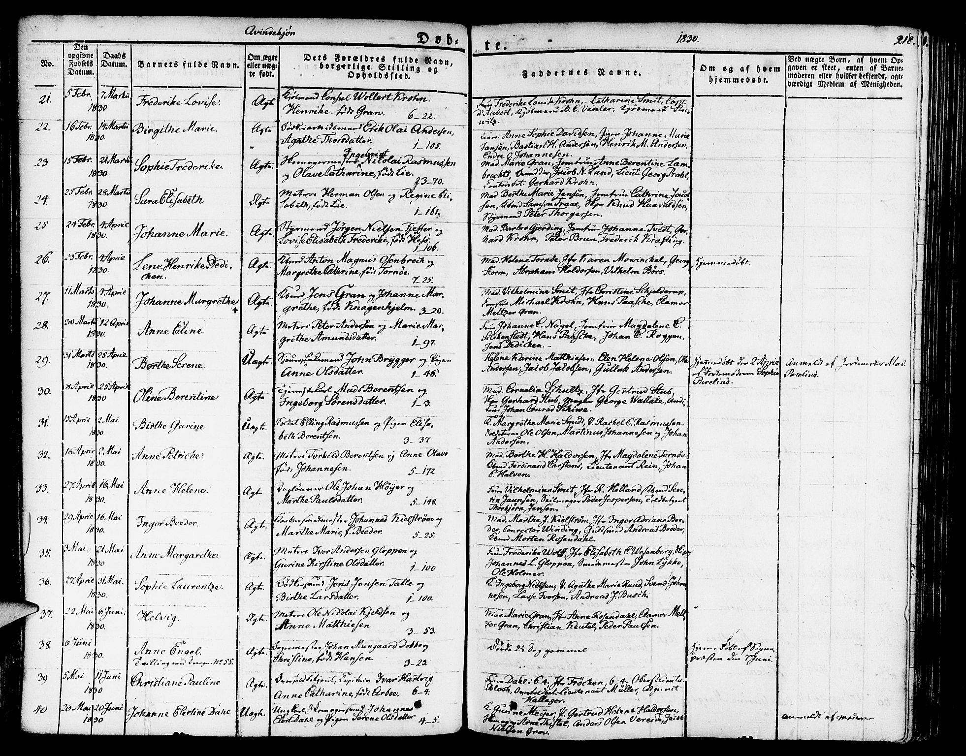 Nykirken Sokneprestembete, SAB/A-77101/H/Haa/L0012: Parish register (official) no. A 12, 1821-1844, p. 218