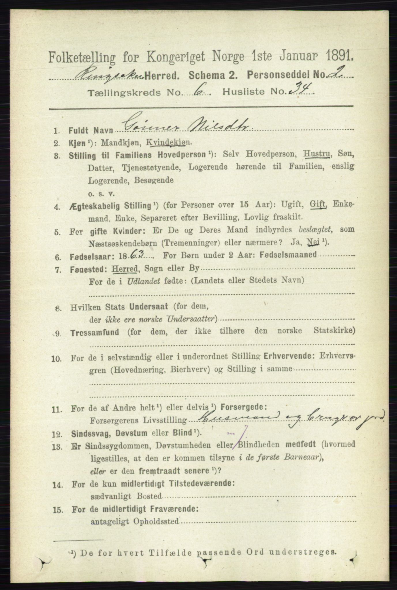 RA, 1891 census for 0412 Ringsaker, 1891, p. 3371