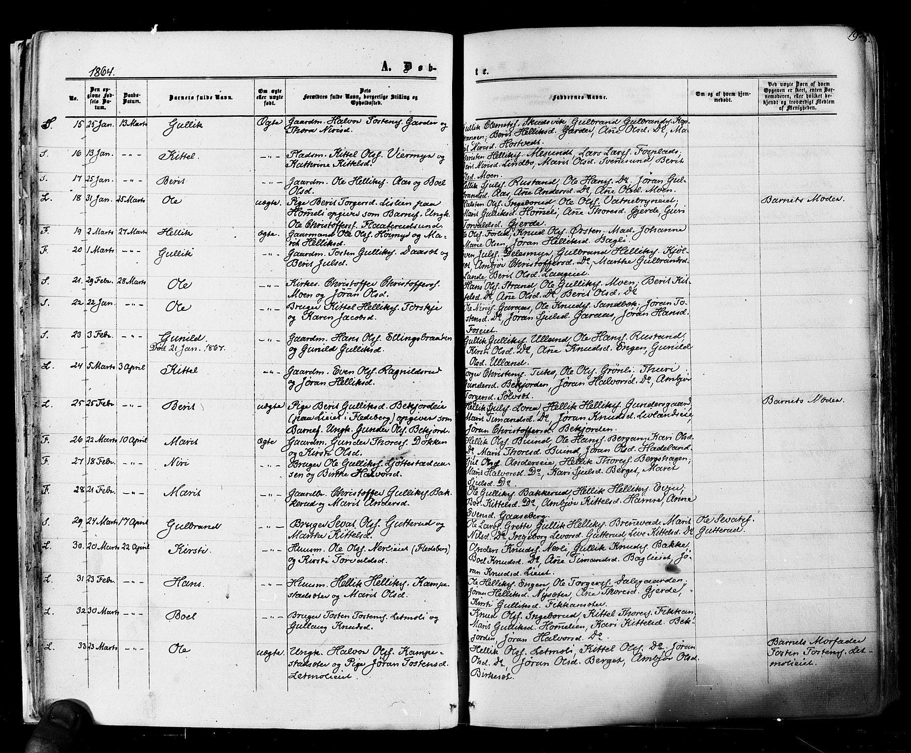 Flesberg kirkebøker, SAKO/A-18/F/Fa/L0007: Parish register (official) no. I 7, 1861-1878, p. 19