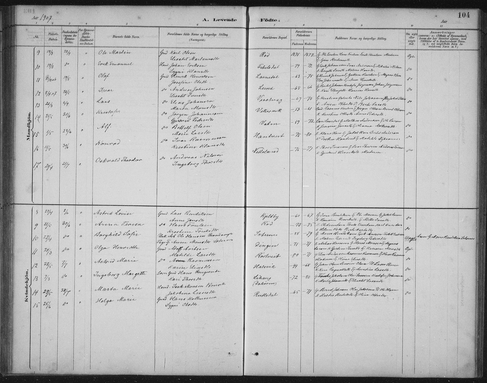 Gulen sokneprestembete, AV/SAB-A-80201/H/Hab/Habb/L0003: Parish register (copy) no. B 3, 1884-1907, p. 104