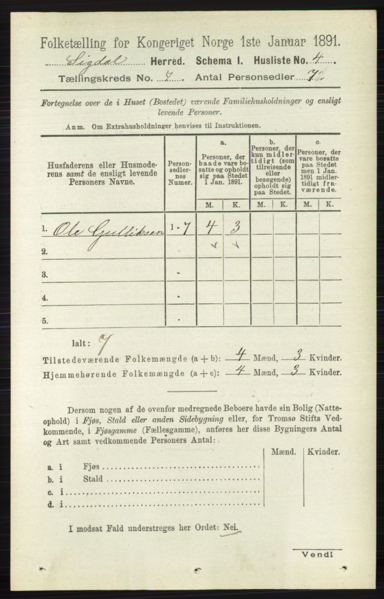 RA, 1891 census for 0621 Sigdal, 1891, p. 2653