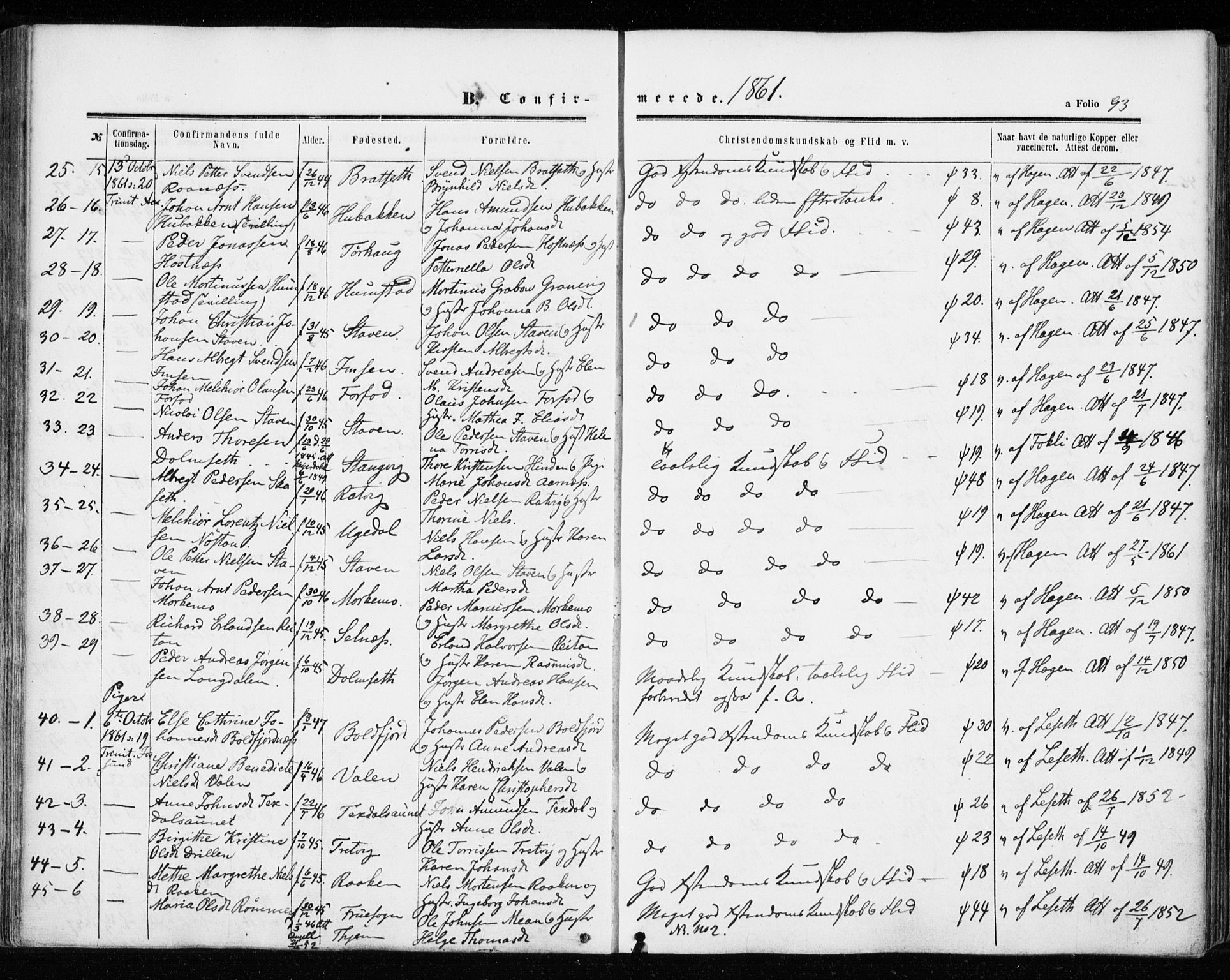 Ministerialprotokoller, klokkerbøker og fødselsregistre - Sør-Trøndelag, SAT/A-1456/655/L0678: Parish register (official) no. 655A07, 1861-1873, p. 93