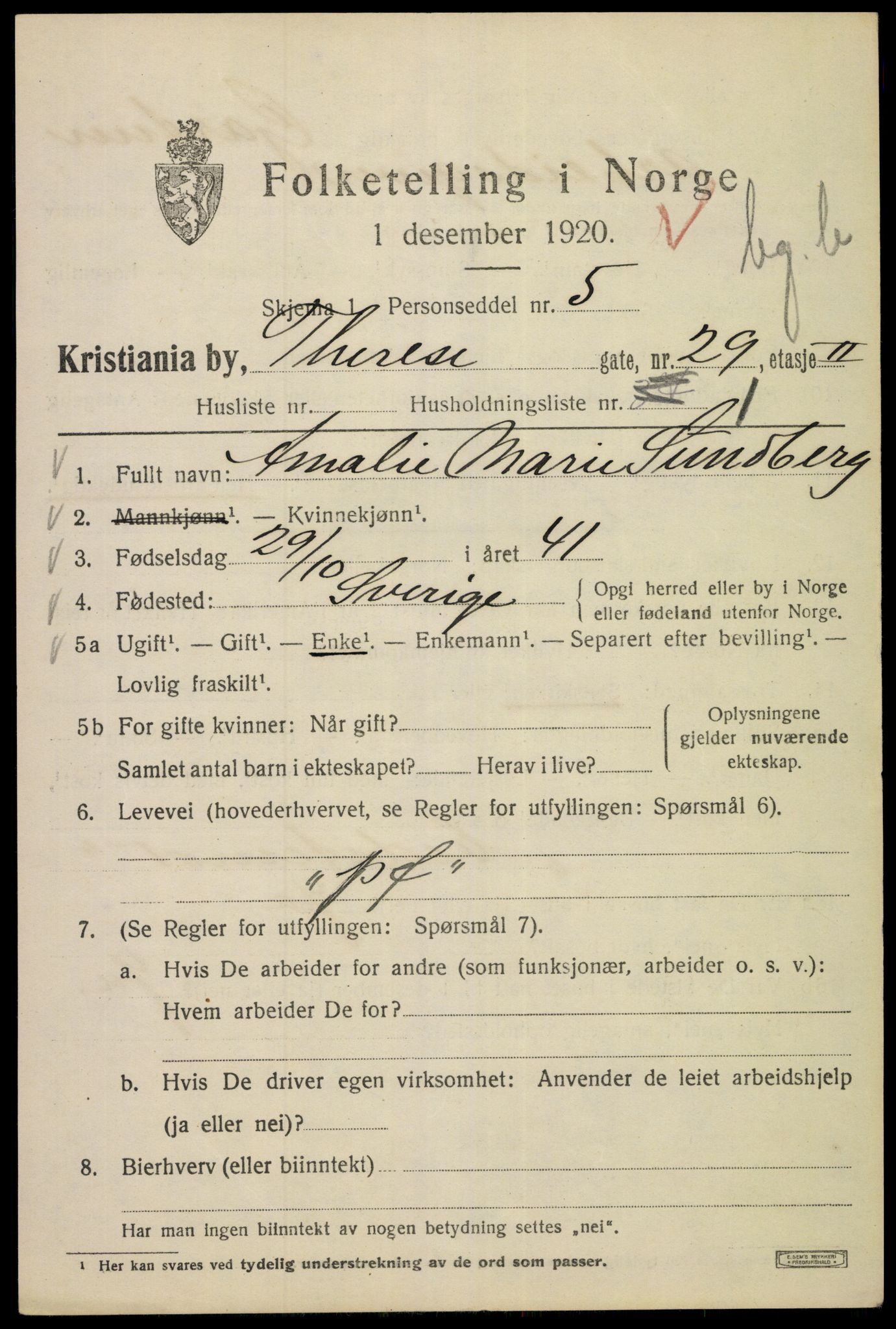 SAO, 1920 census for Kristiania, 1920, p. 569145