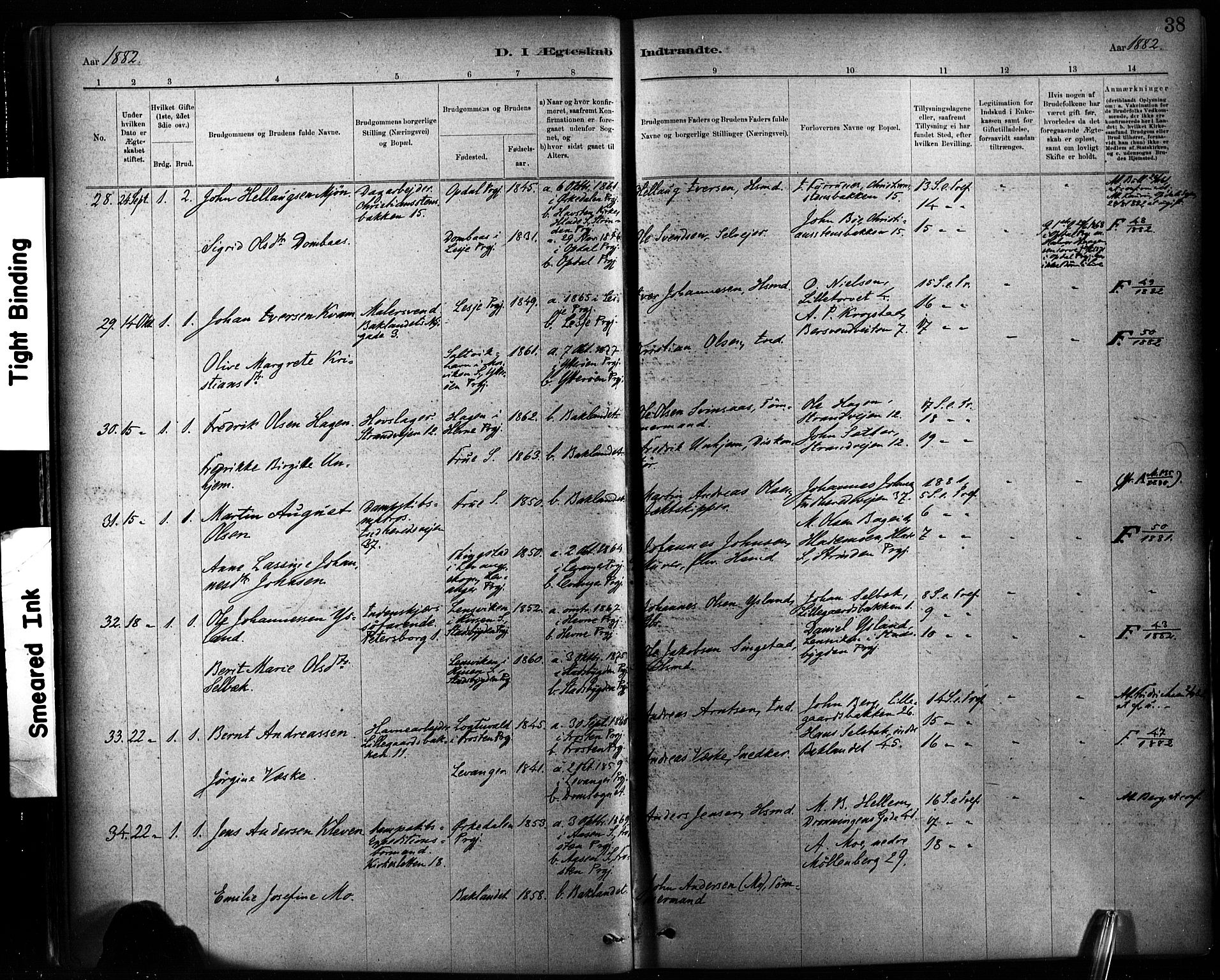 Ministerialprotokoller, klokkerbøker og fødselsregistre - Sør-Trøndelag, AV/SAT-A-1456/604/L0189: Parish register (official) no. 604A10, 1878-1892, p. 38