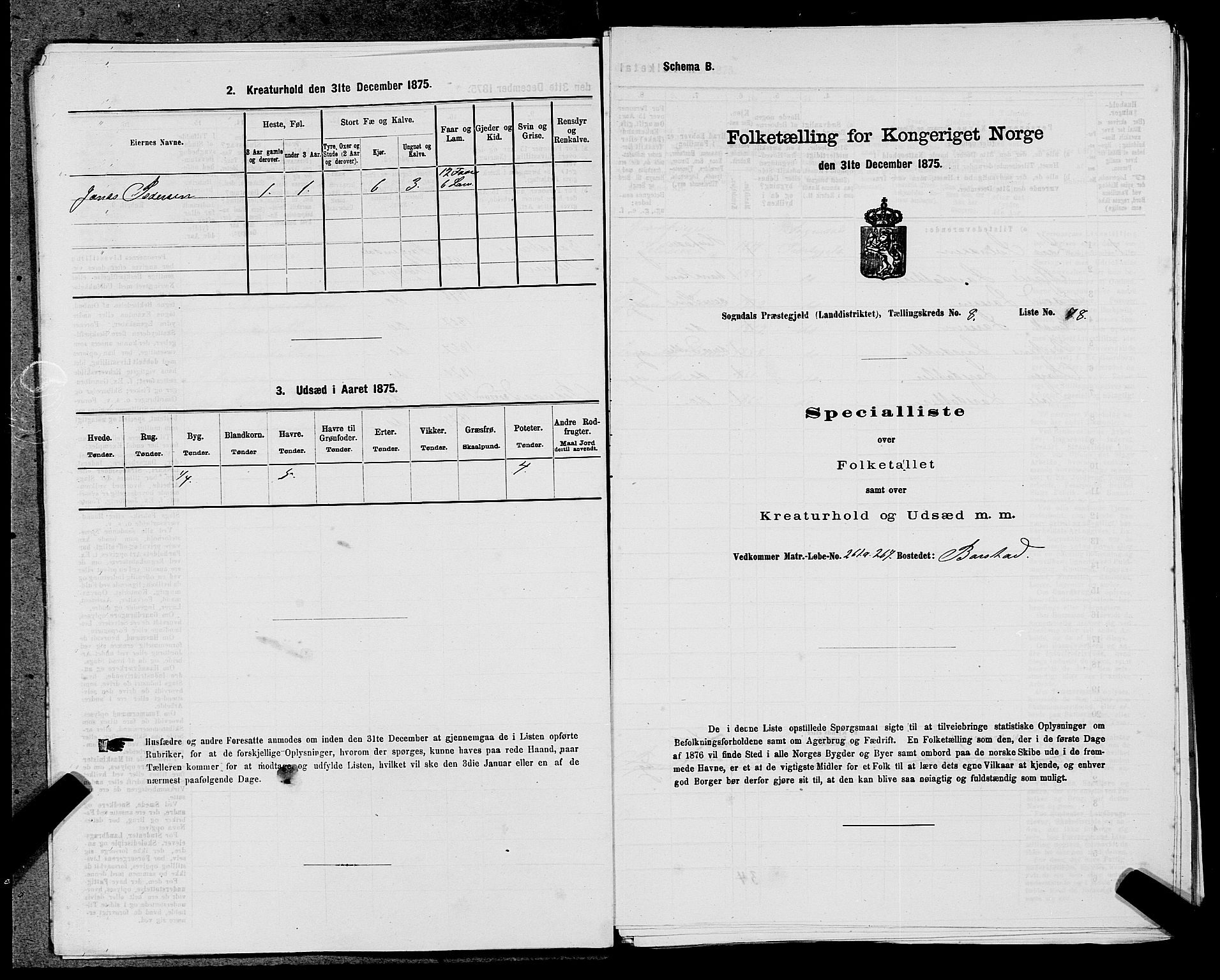 SAST, 1875 census for 1111L Sokndal/Sokndal, 1875, p. 729