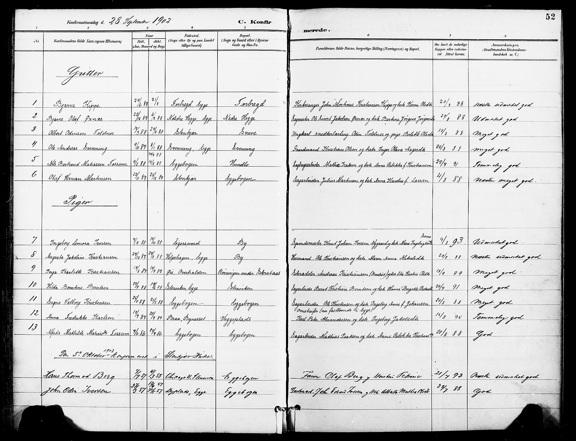Ministerialprotokoller, klokkerbøker og fødselsregistre - Nord-Trøndelag, SAT/A-1458/740/L0379: Parish register (official) no. 740A02, 1895-1907, p. 52
