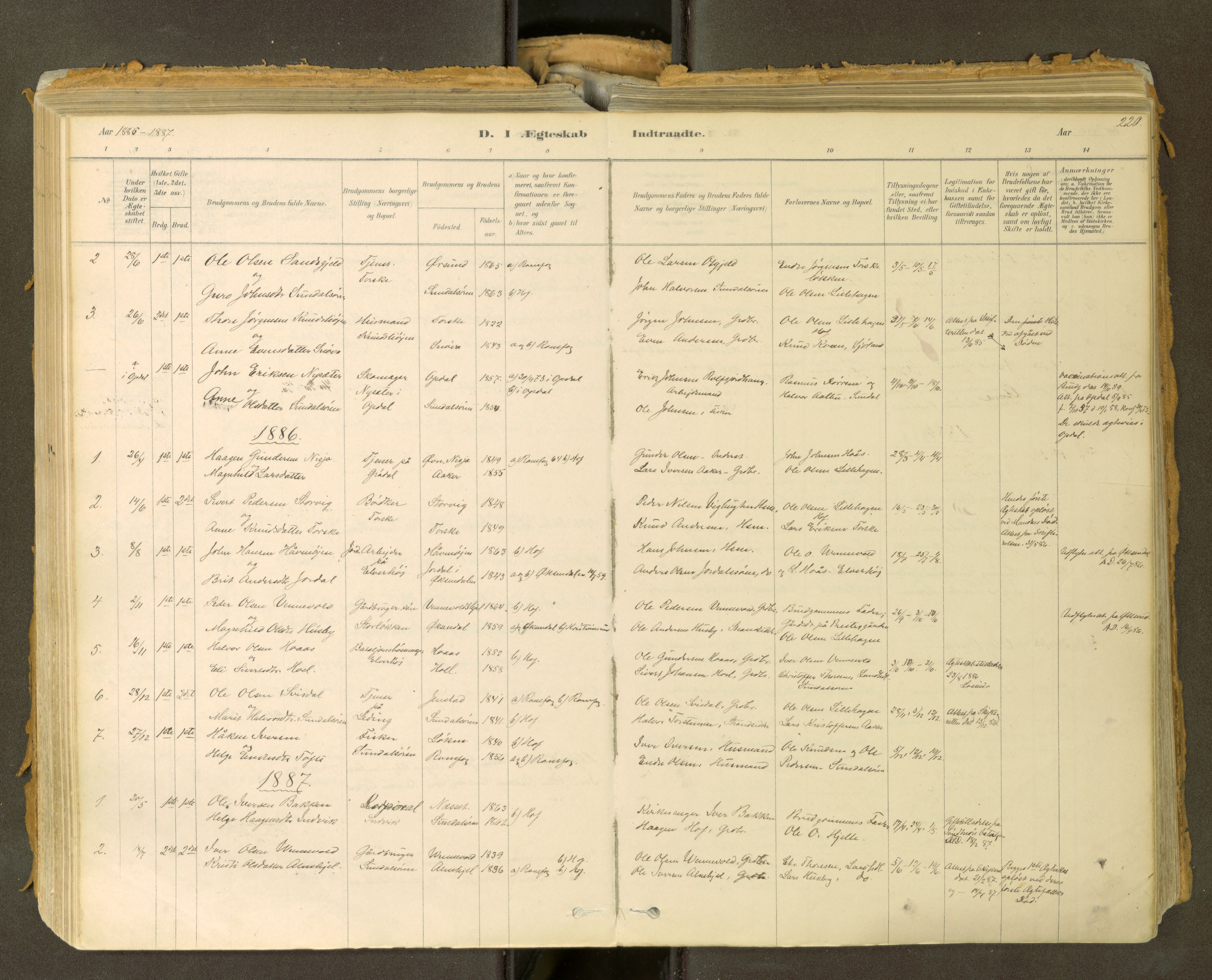 Sunndal sokneprestkontor, SAT/A-1085/1/I/I1/I1a: Parish register (official) no. 2, 1877-1914, p. 220