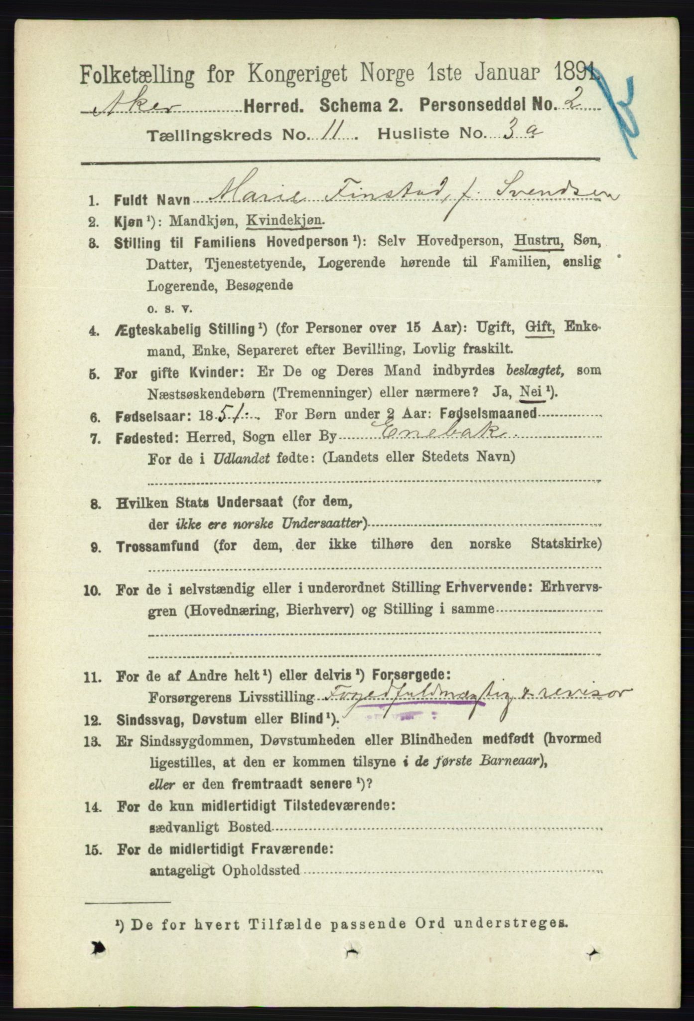 RA, 1891 census for 0218 Aker, 1891, p. 10192