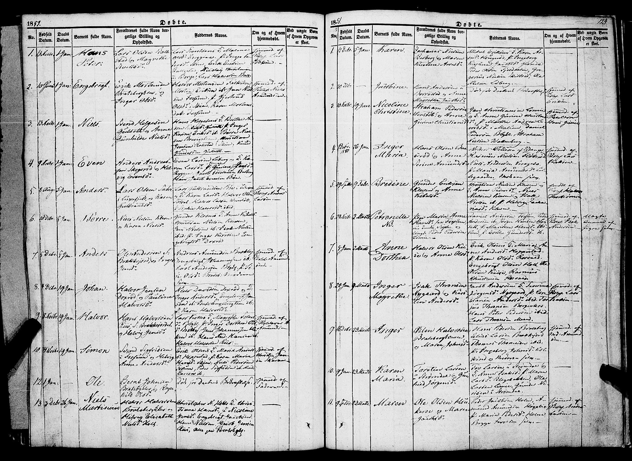 Gjerpen kirkebøker, SAKO/A-265/F/Fa/L0007a: Parish register (official) no. I 7A, 1834-1857, p. 124