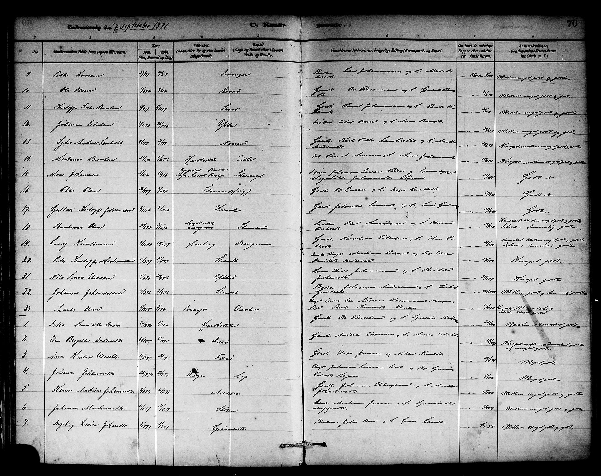 Solund sokneprestembete, AV/SAB-A-81401: Parish register (official) no. A 1, 1881-1902, p. 70