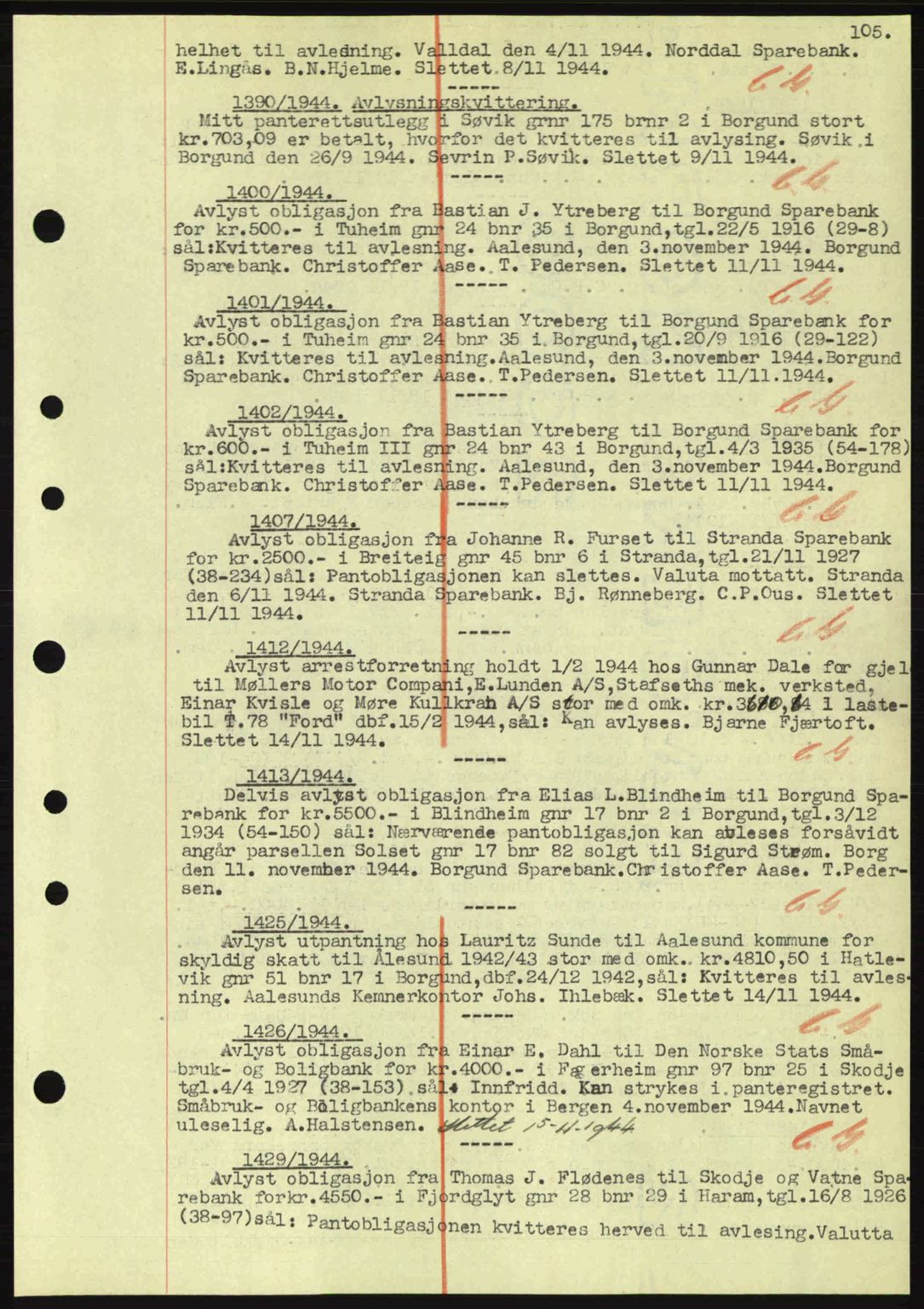 Nordre Sunnmøre sorenskriveri, SAT/A-0006/1/2/2C/2Ca: Mortgage book no. B1-6, 1938-1942, Diary no: : 1390/1944