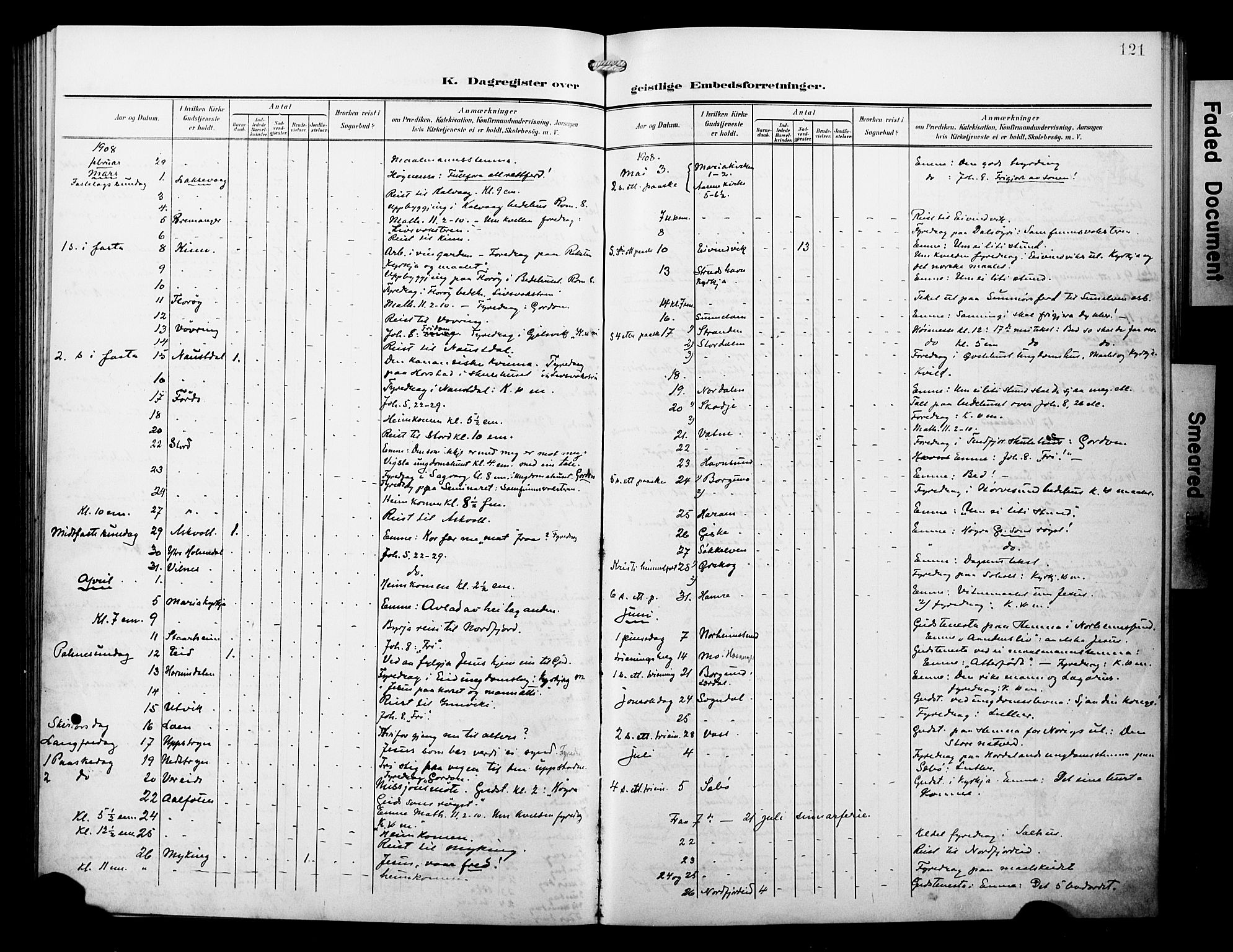Arkivreferanse mangler*, SAB/-: Parish register (official) no. A 1, 1907-1928, p. 121