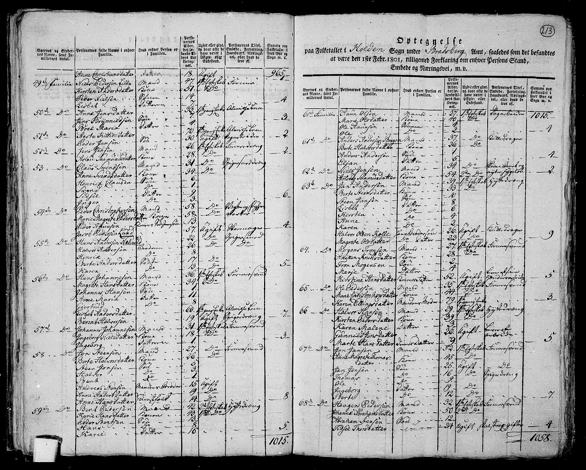RA, 1801 census for 0819P Holla, 1801, p. 212b-213a