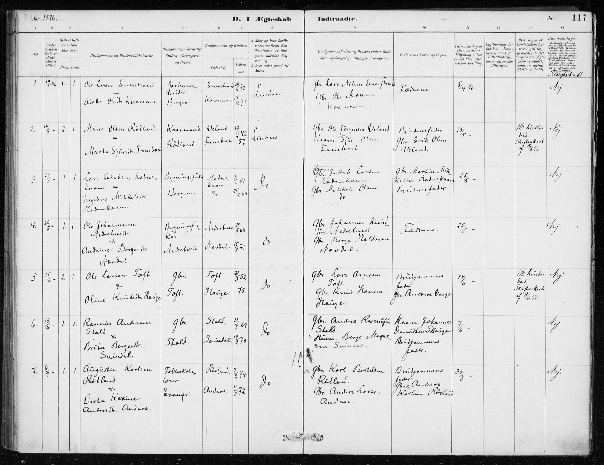 Lindås Sokneprestembete, SAB/A-76701/H/Haa: Parish register (official) no. F  1, 1886-1897, p. 117