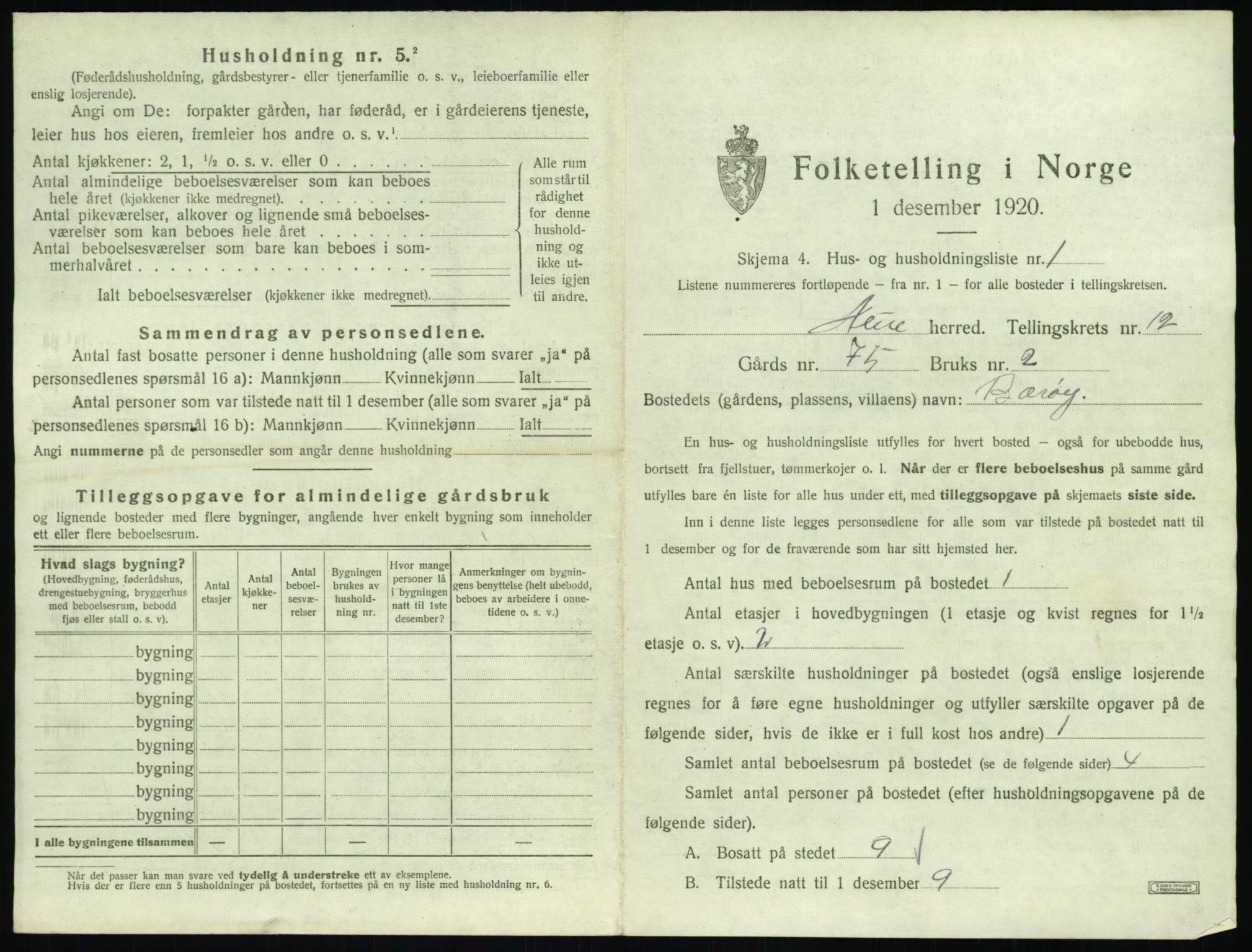 SAT, 1920 census for Aure, 1920, p. 694