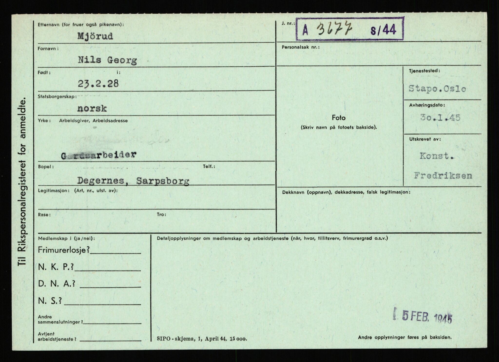 Statspolitiet - Hovedkontoret / Osloavdelingen, AV/RA-S-1329/C/Ca/L0010: Lind - Moksnes, 1943-1945, p. 4319