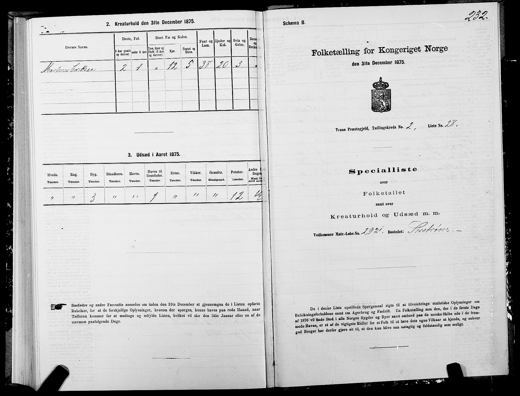 SATØ, 1875 census for 1927P Tranøy, 1875, p. 1232