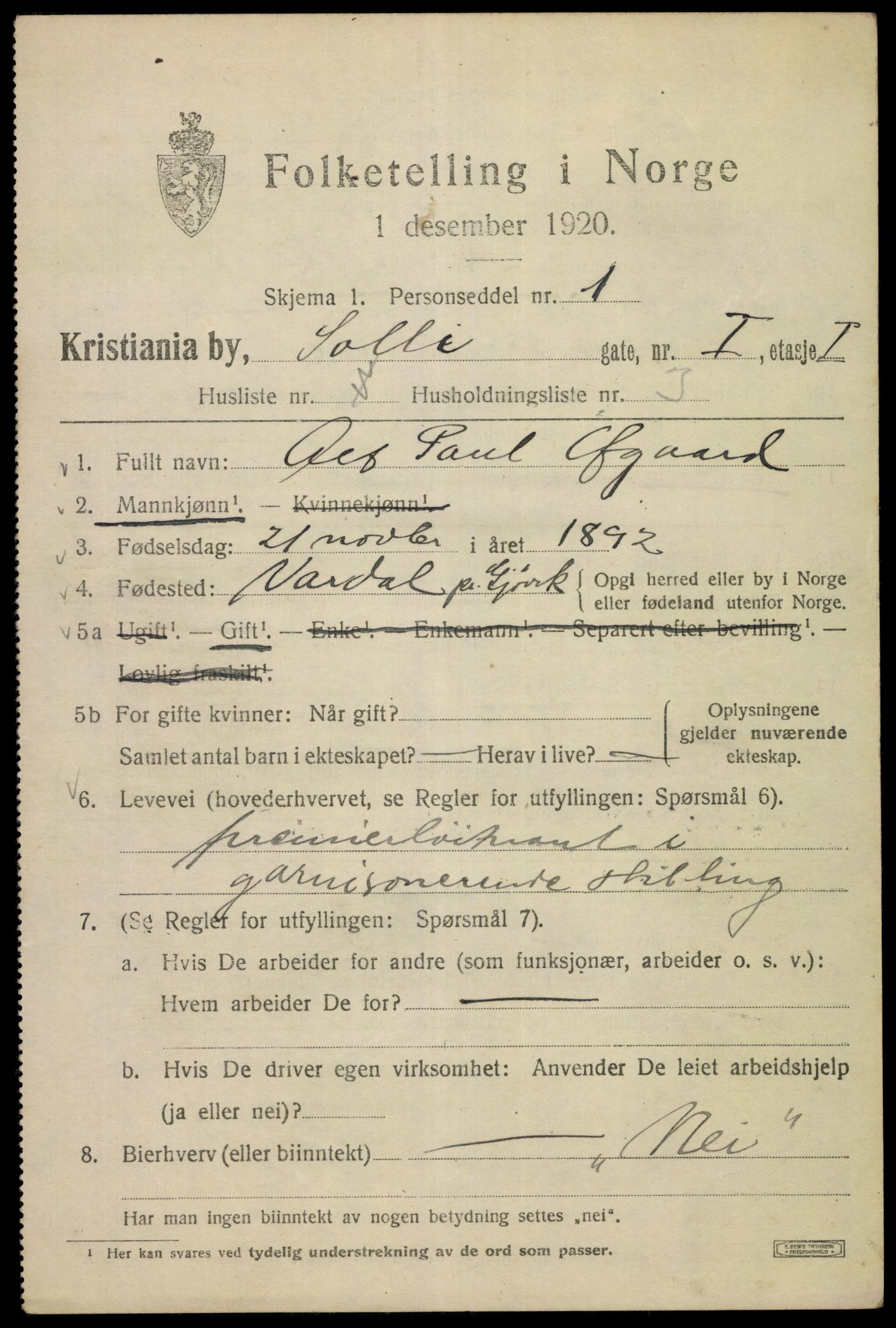 SAO, 1920 census for Kristiania, 1920, p. 527783