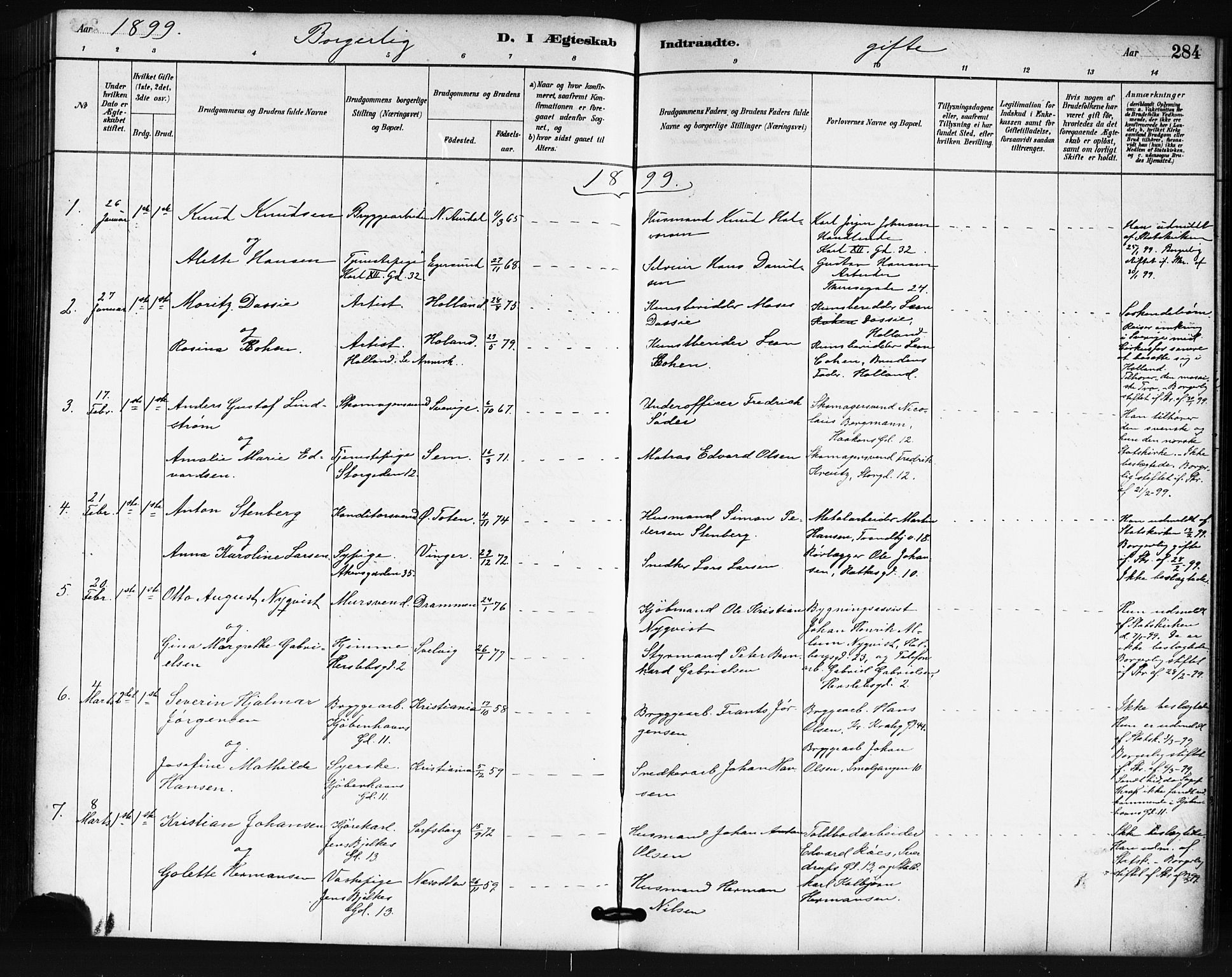 Oslo domkirke Kirkebøker, SAO/A-10752/F/Fa/L0032: Parish register (official) no. 32, 1885-1902, p. 284