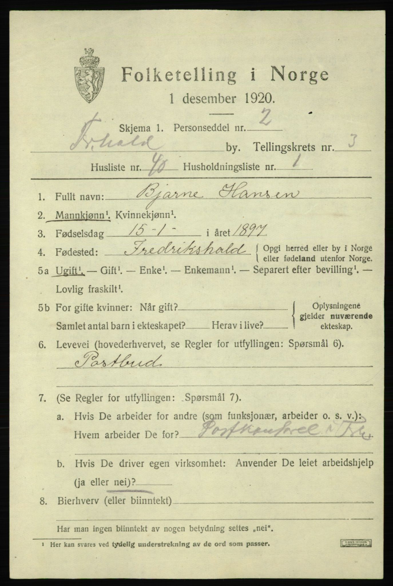 SAO, 1920 census for Fredrikshald, 1920, p. 11256