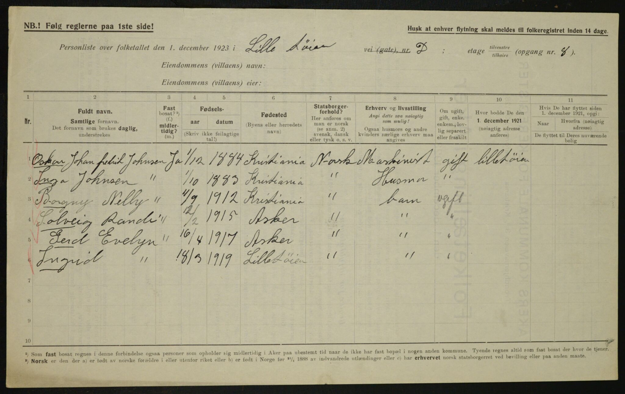 , Municipal Census 1923 for Aker, 1923, p. 26399