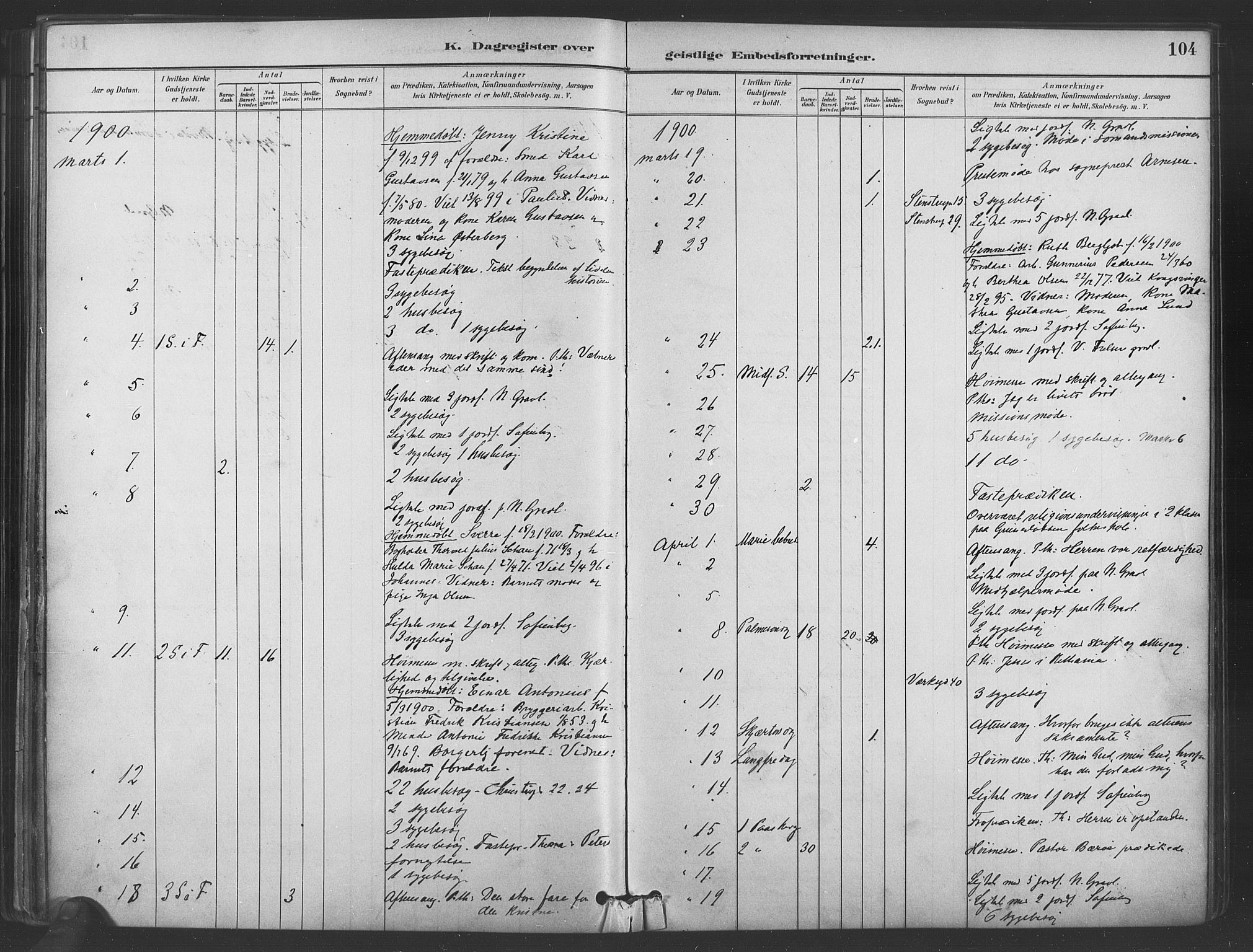 Paulus prestekontor Kirkebøker, AV/SAO-A-10871/I/Ib/L0001: Diary records no. II 1, 1882-1910, p. 104