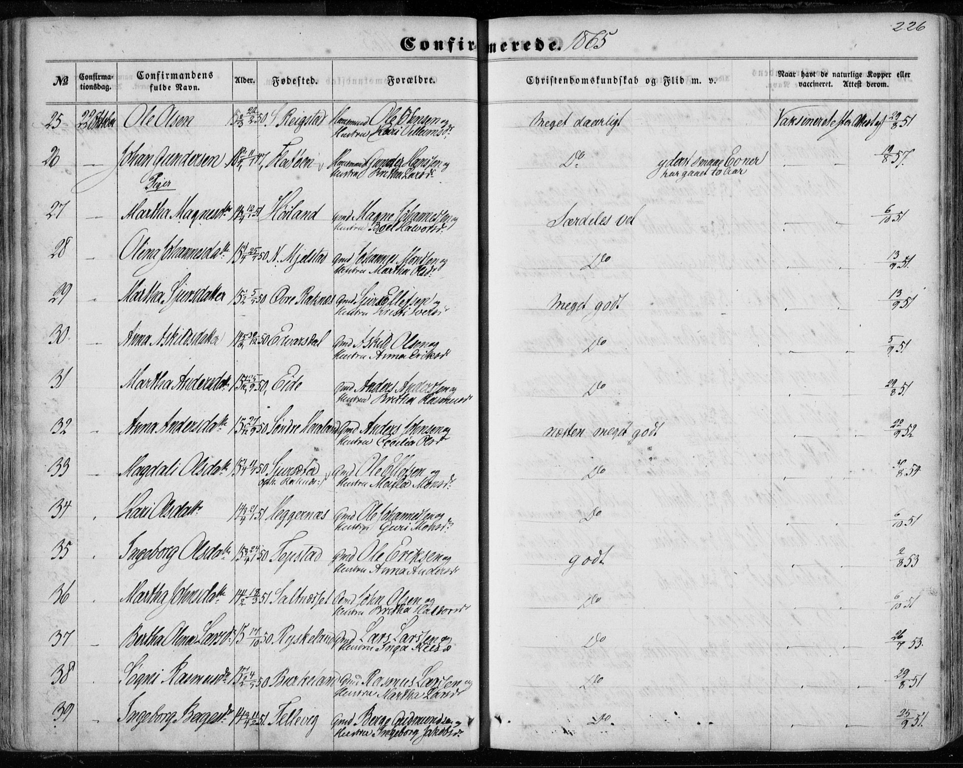 Hamre sokneprestembete, AV/SAB-A-75501/H/Ha/Haa/Haaa/L0014: Parish register (official) no. A 14, 1858-1872, p. 226