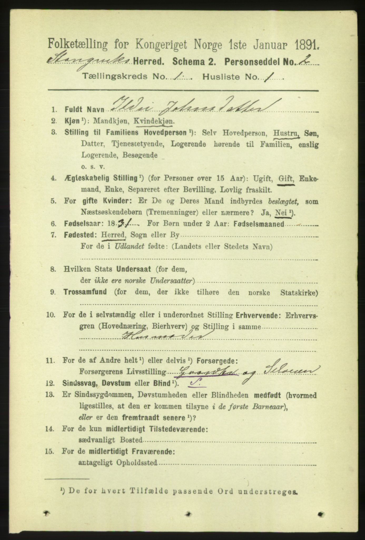 RA, 1891 census for 1564 Stangvik, 1891, p. 95