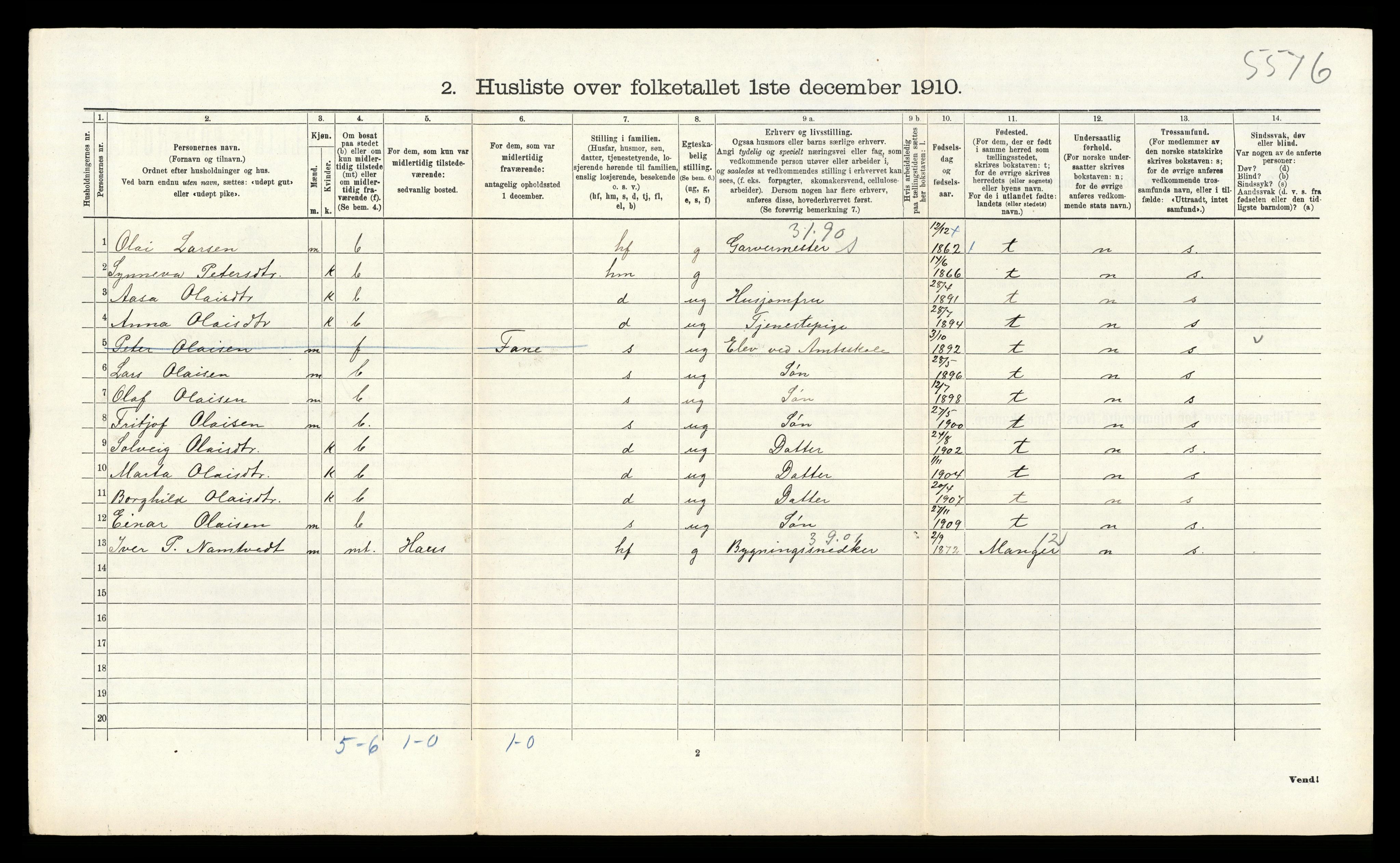 RA, 1910 census for Alversund, 1910, p. 809