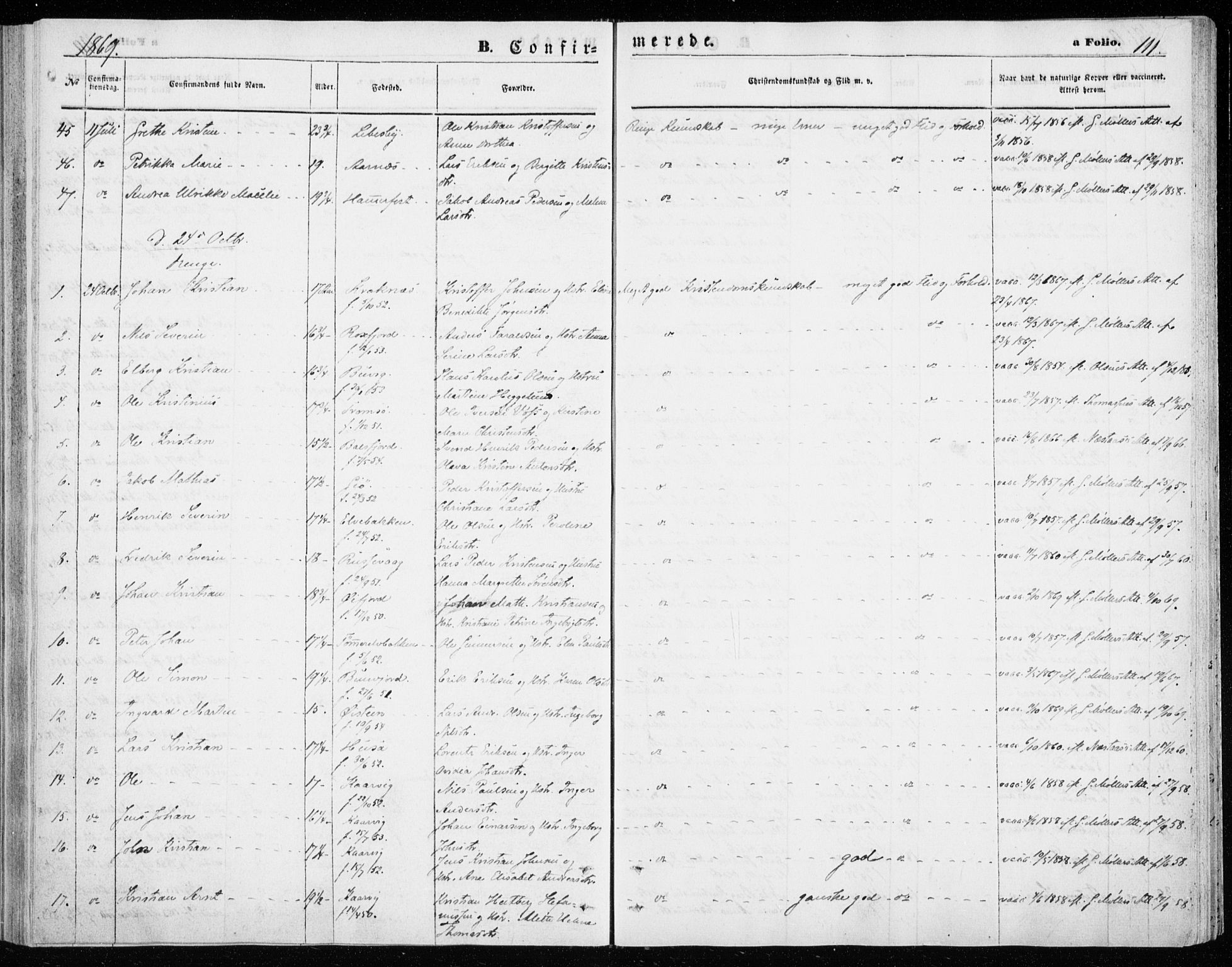 Lenvik sokneprestembete, AV/SATØ-S-1310/H/Ha/Haa/L0009kirke: Parish register (official) no. 9, 1866-1873, p. 111