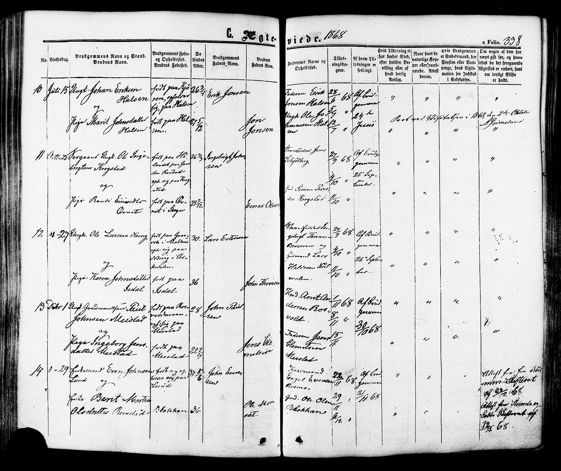 Ministerialprotokoller, klokkerbøker og fødselsregistre - Sør-Trøndelag, AV/SAT-A-1456/665/L0772: Parish register (official) no. 665A07, 1856-1878, p. 338