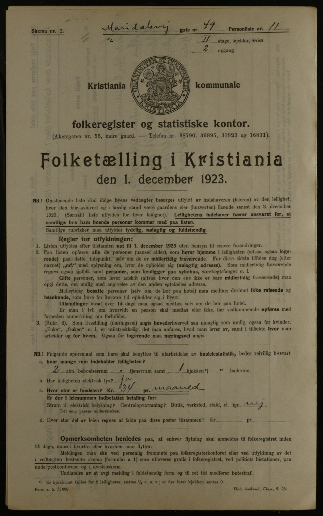 OBA, Municipal Census 1923 for Kristiania, 1923, p. 68124