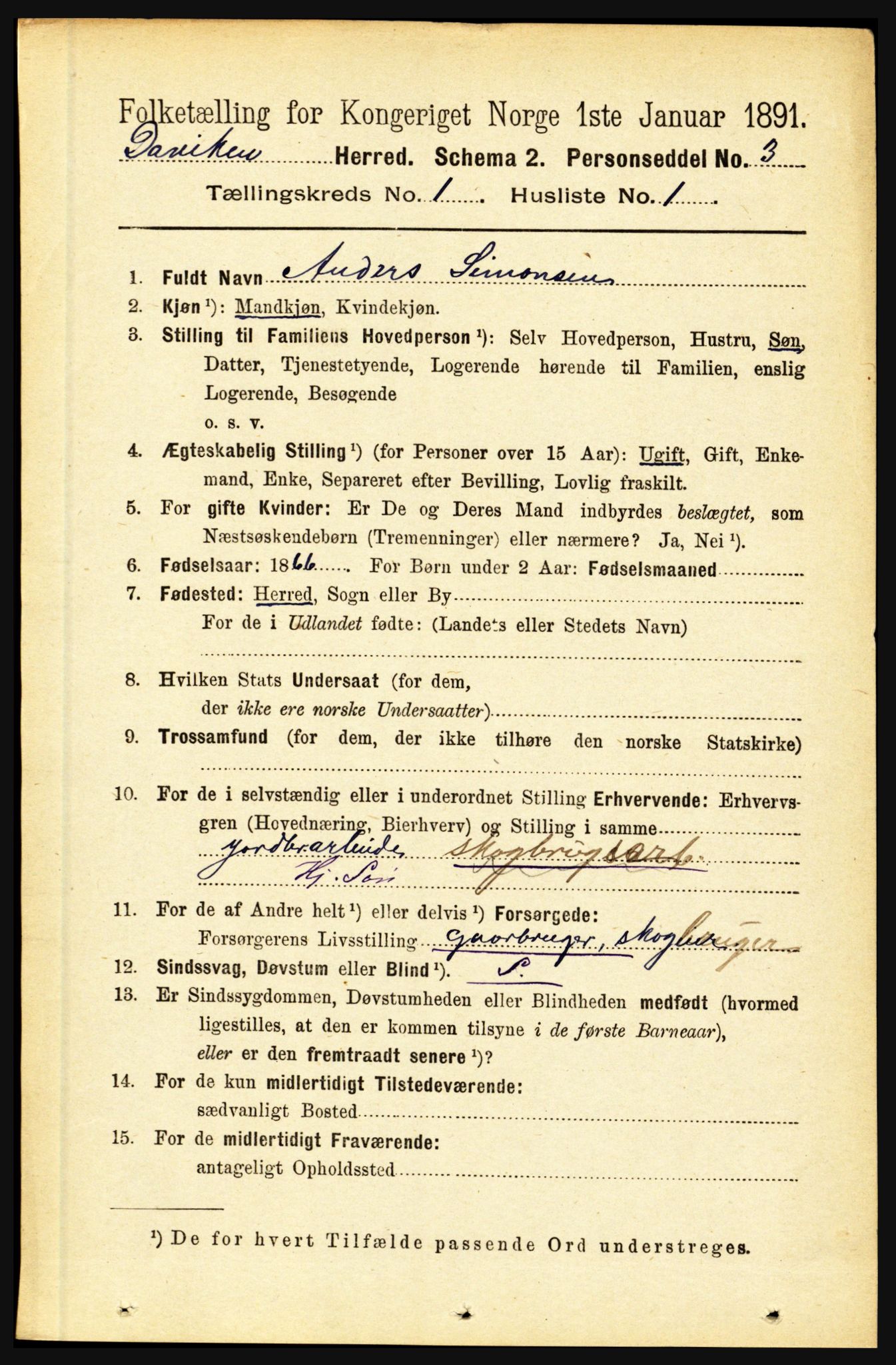 RA, 1891 census for 1442 Davik, 1891, p. 88