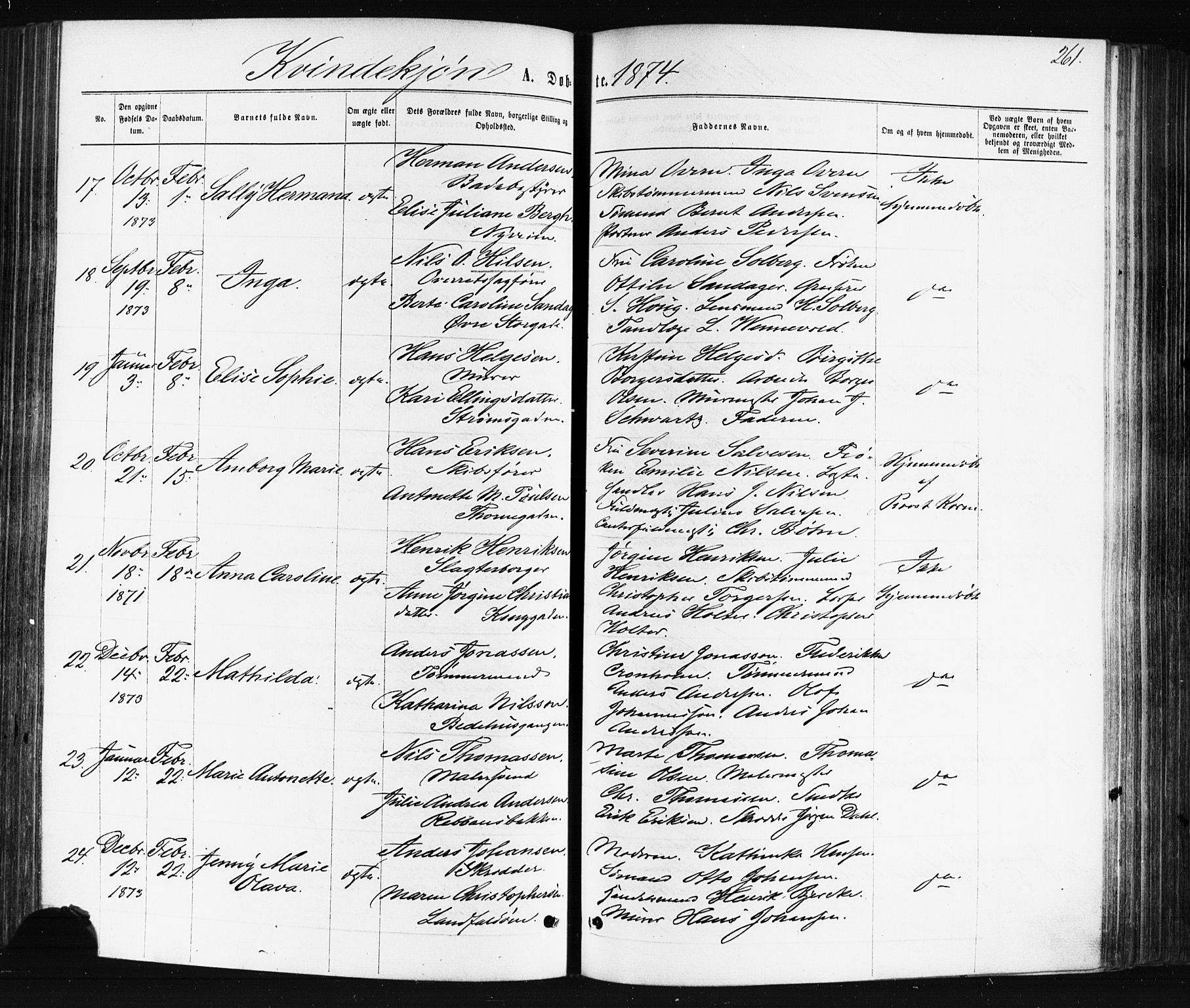 Bragernes kirkebøker, AV/SAKO-A-6/F/Fb/L0004: Parish register (official) no. II 4, 1869-1875, p. 261