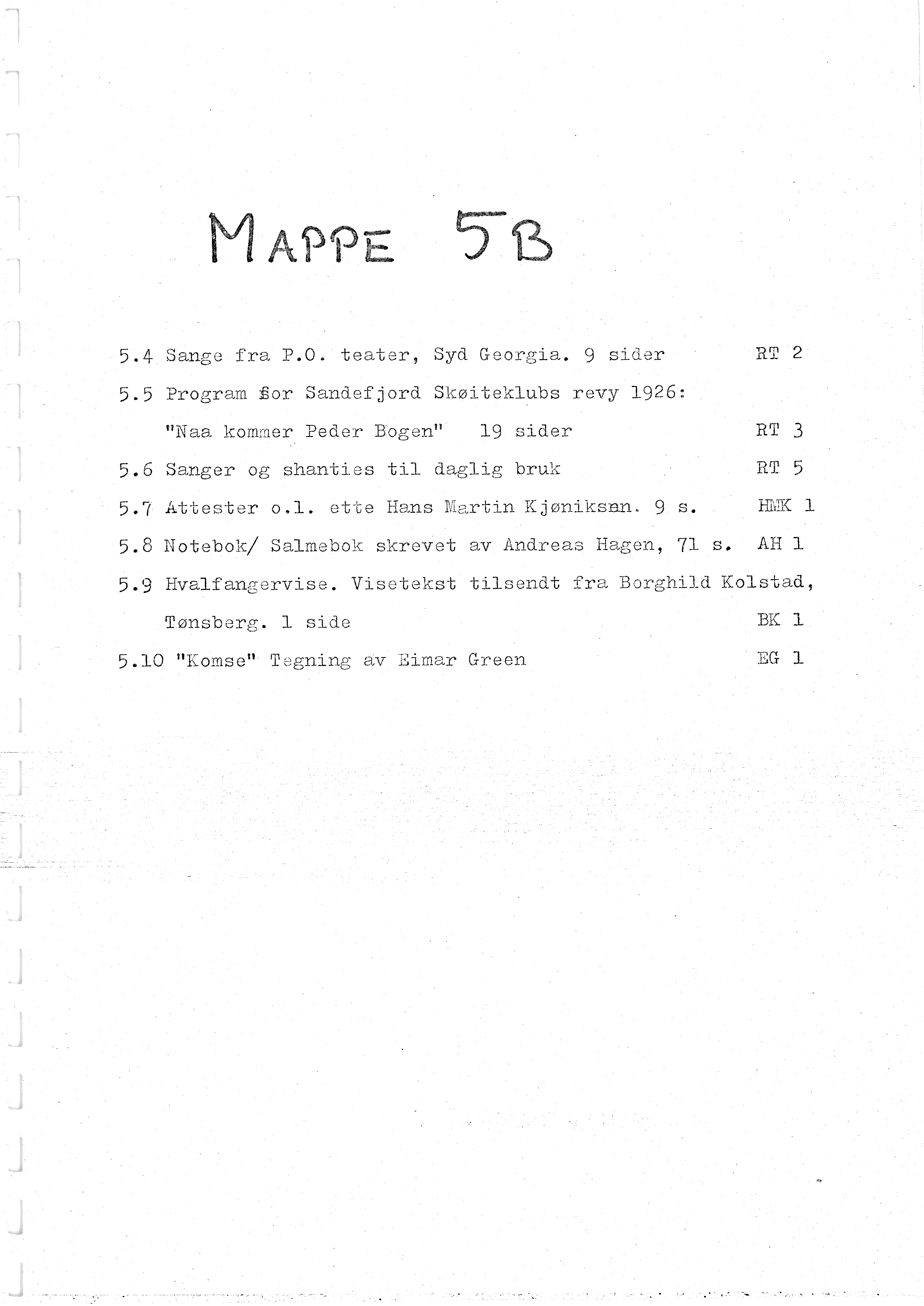 Sa 16 - Folkemusikk fra Vestfold, Gjerdesamlingen, VEMU/A-1868/H/L0003/0002: Innsamlet informasjon, kopier / 5b Fra hvalfangst: Revyviser, shanties, attester. 
Sandefjord Skøiteklubs revy, Komse-tegning