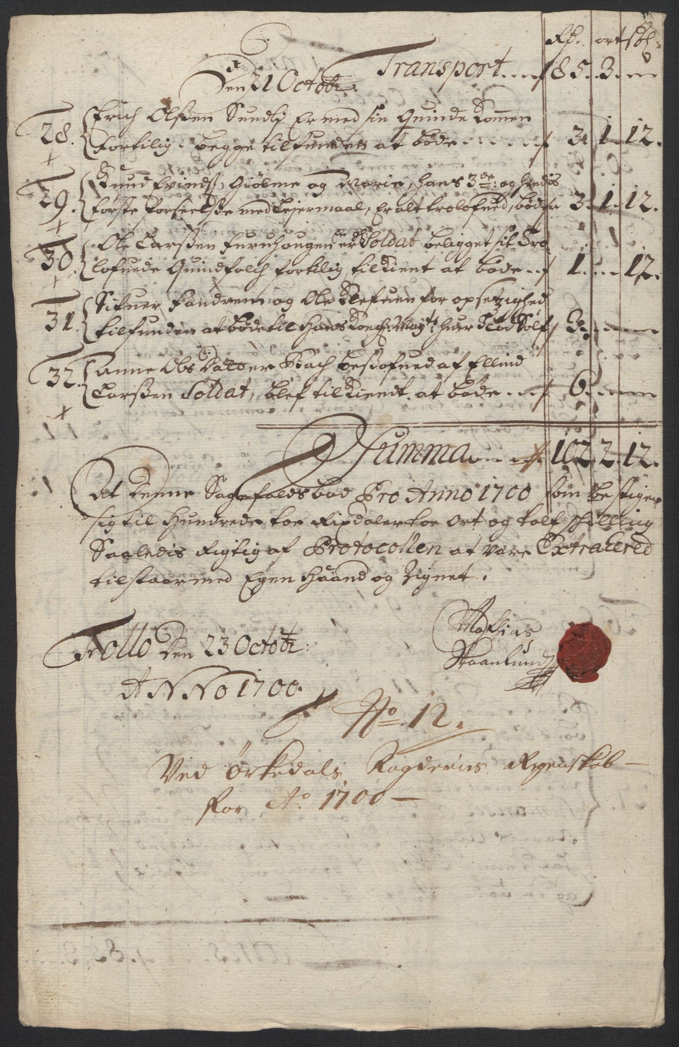 Rentekammeret inntil 1814, Reviderte regnskaper, Fogderegnskap, AV/RA-EA-4092/R60/L3950: Fogderegnskap Orkdal og Gauldal, 1700, p. 182