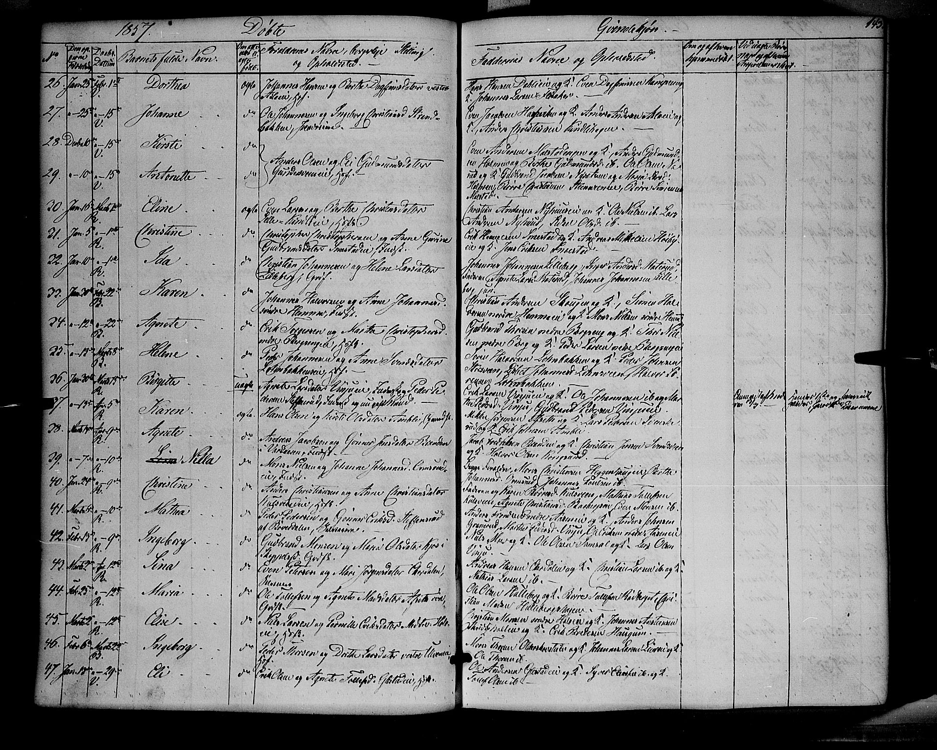 Ringsaker prestekontor, SAH/PREST-014/K/Ka/L0009: Parish register (official) no. 9, 1850-1860, p. 143
