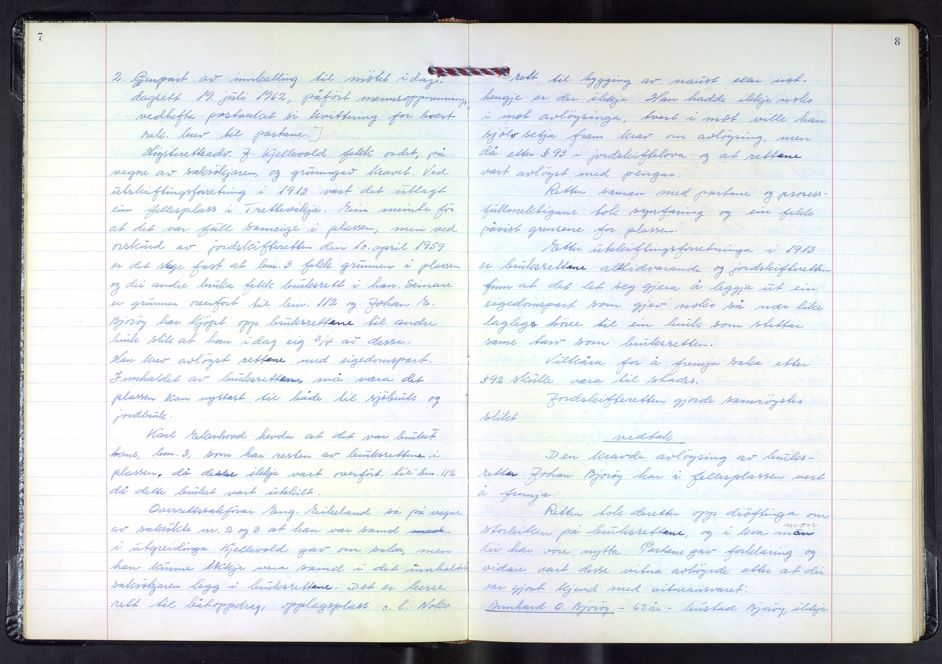 Hordaland jordskiftedøme - III Midhordland jordskiftedistrikt, AV/SAB-A-7001/A/Aa/L0035: Forhandlingsprotokoll, 1962-1969, p. 7-8