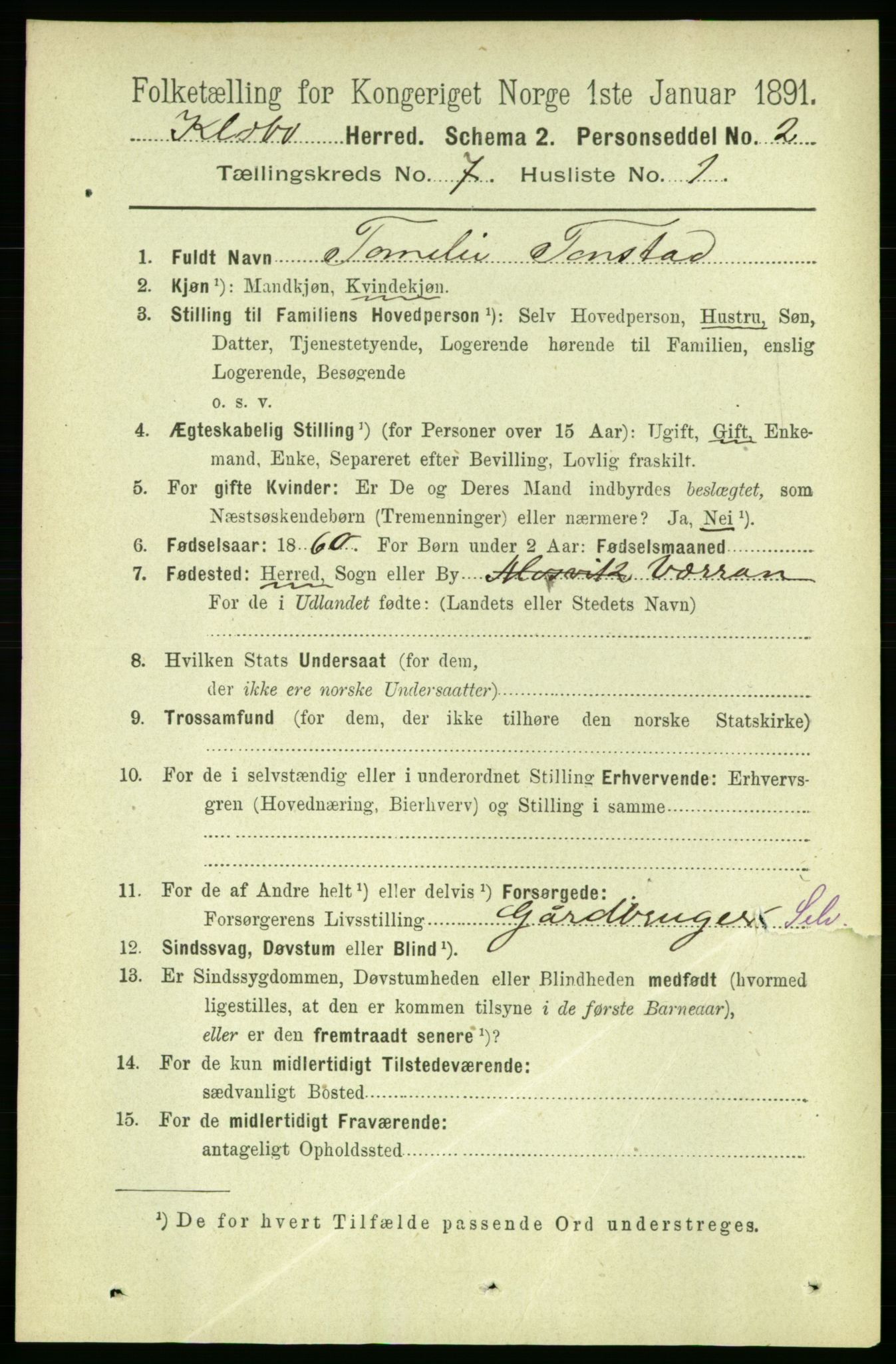 RA, 1891 census for 1662 Klæbu, 1891, p. 1353