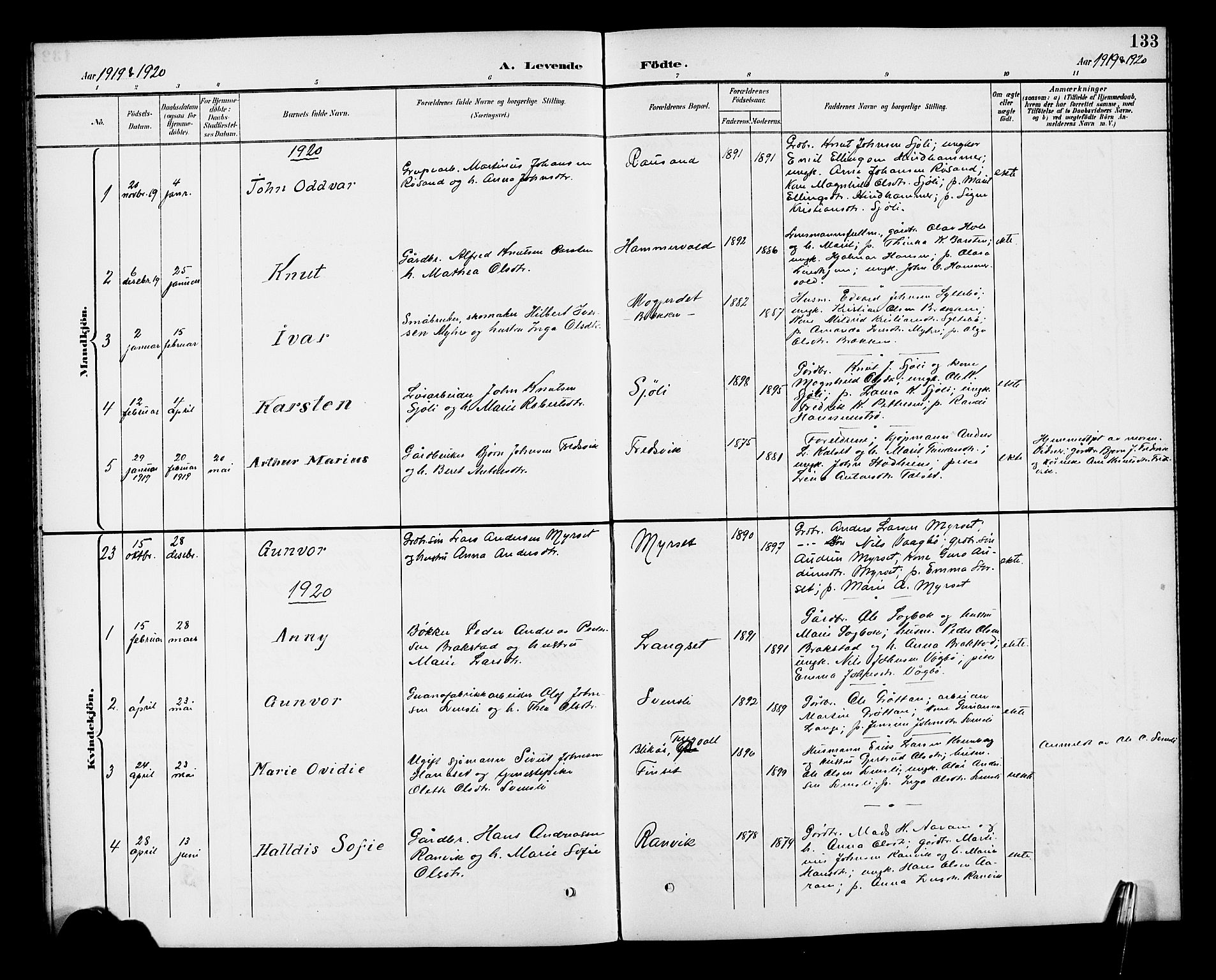 Ministerialprotokoller, klokkerbøker og fødselsregistre - Møre og Romsdal, SAT/A-1454/551/L0632: Parish register (copy) no. 551C04, 1894-1920, p. 133