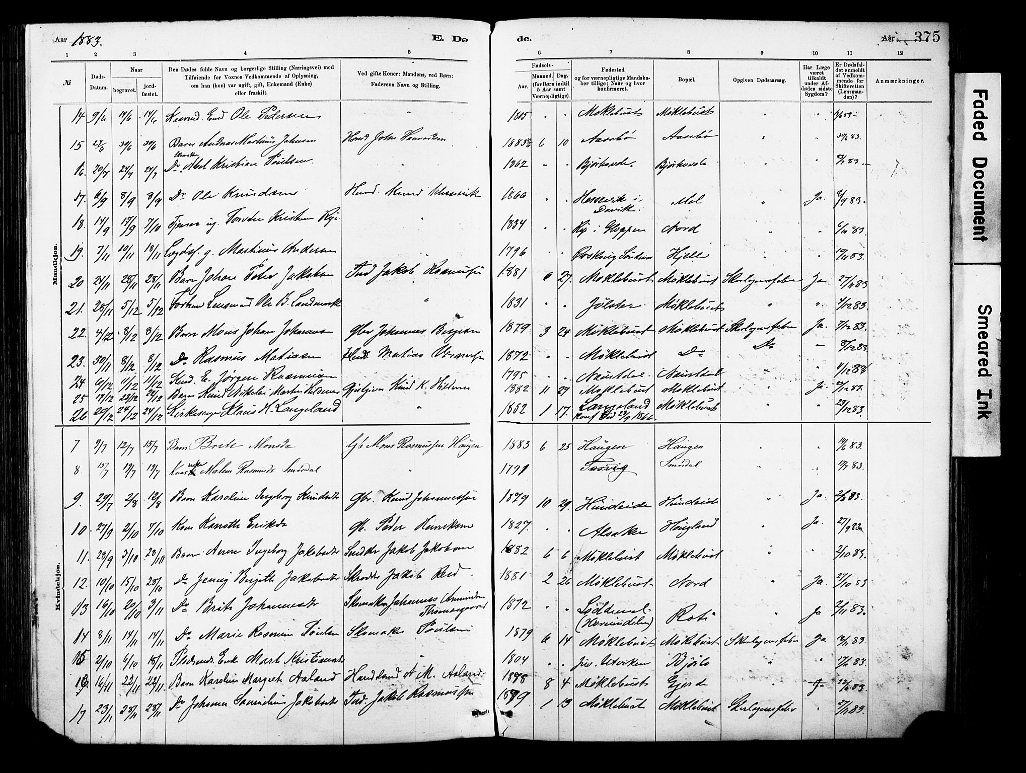 Eid sokneprestembete, AV/SAB-A-82301/H/Haa/Haab/L0001: Parish register (official) no. B 1, 1879-1906, p. 375