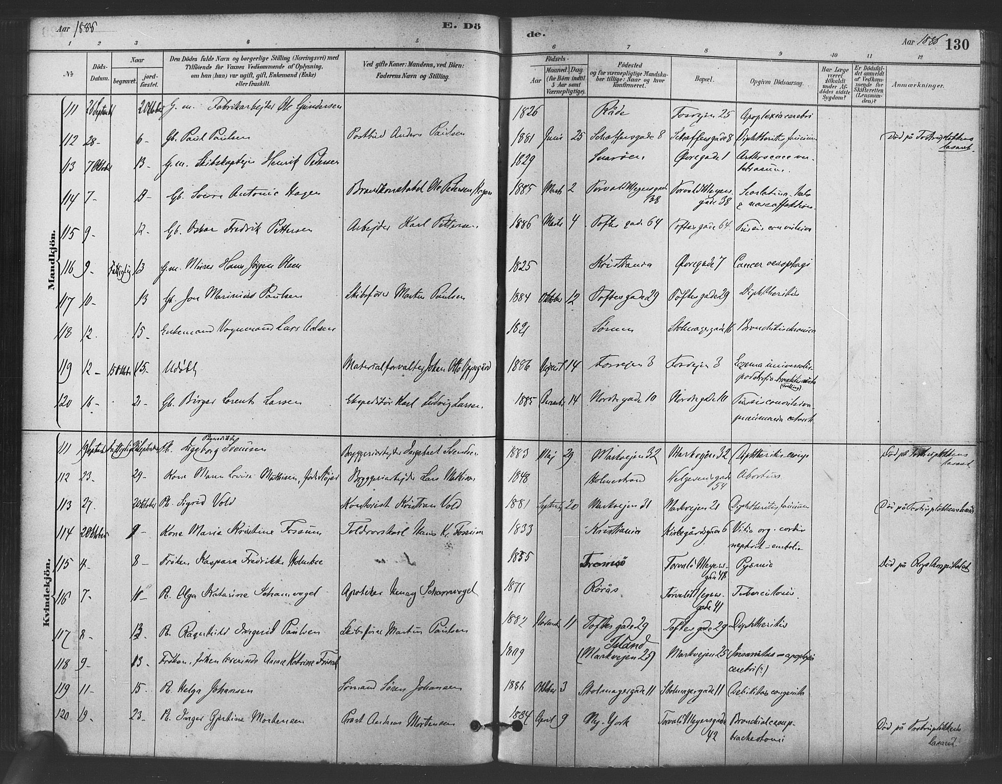 Paulus prestekontor Kirkebøker, AV/SAO-A-10871/F/Fa/L0005: Parish register (official) no. 5, 1879-1889, p. 130