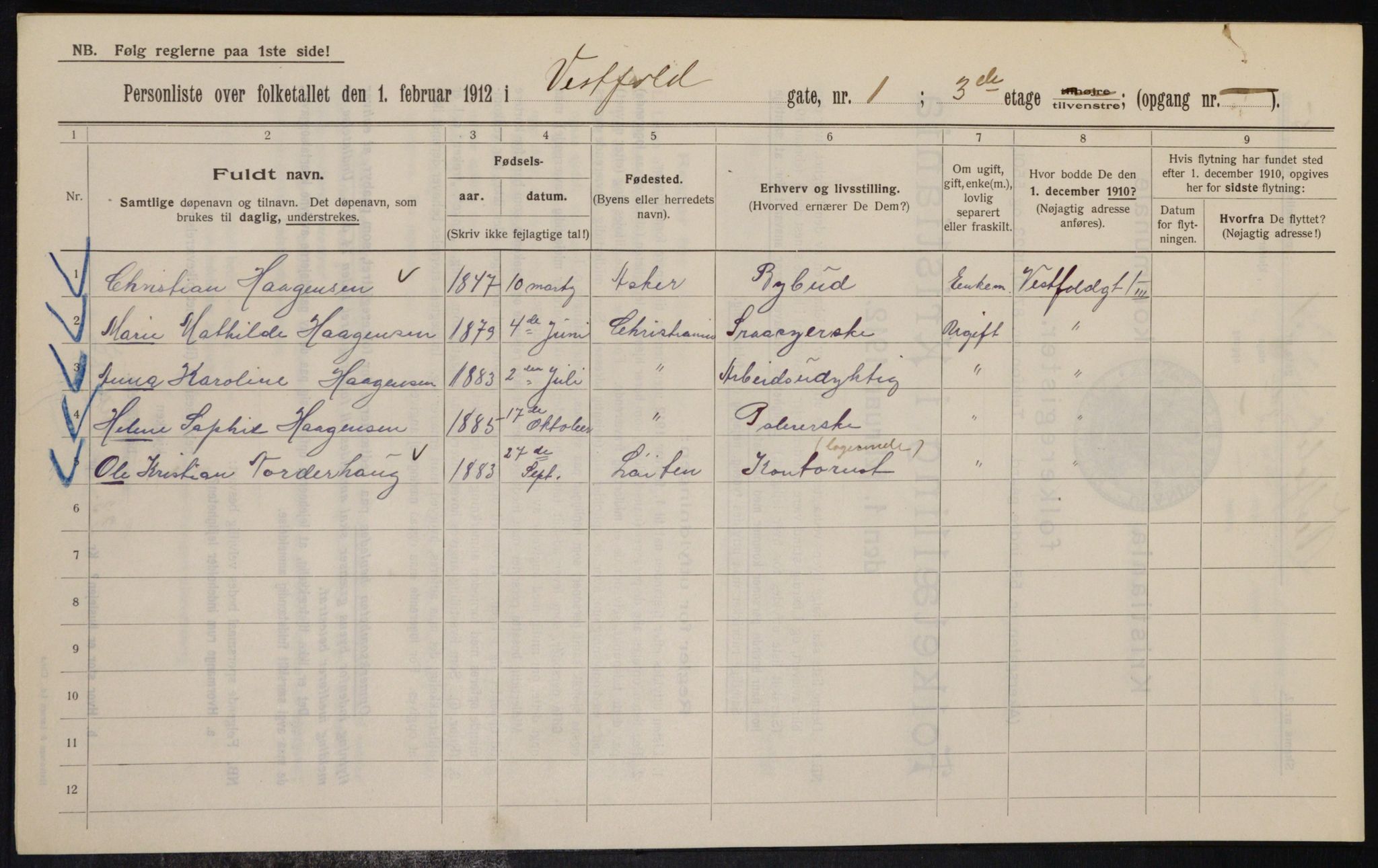 OBA, Municipal Census 1912 for Kristiania, 1912, p. 122323