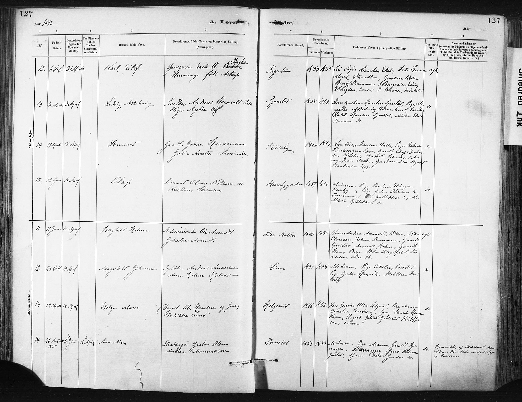 Lier kirkebøker, SAKO/A-230/F/Fa/L0015: Parish register (official) no. I 15, 1883-1894, p. 127