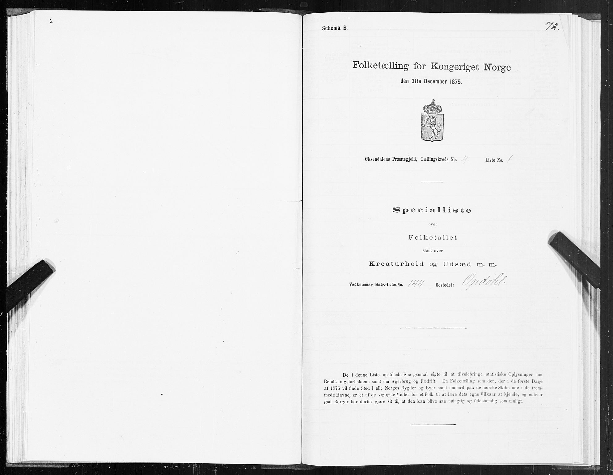 SAT, 1875 census for 1561P Øksendal, 1875, p. 2072